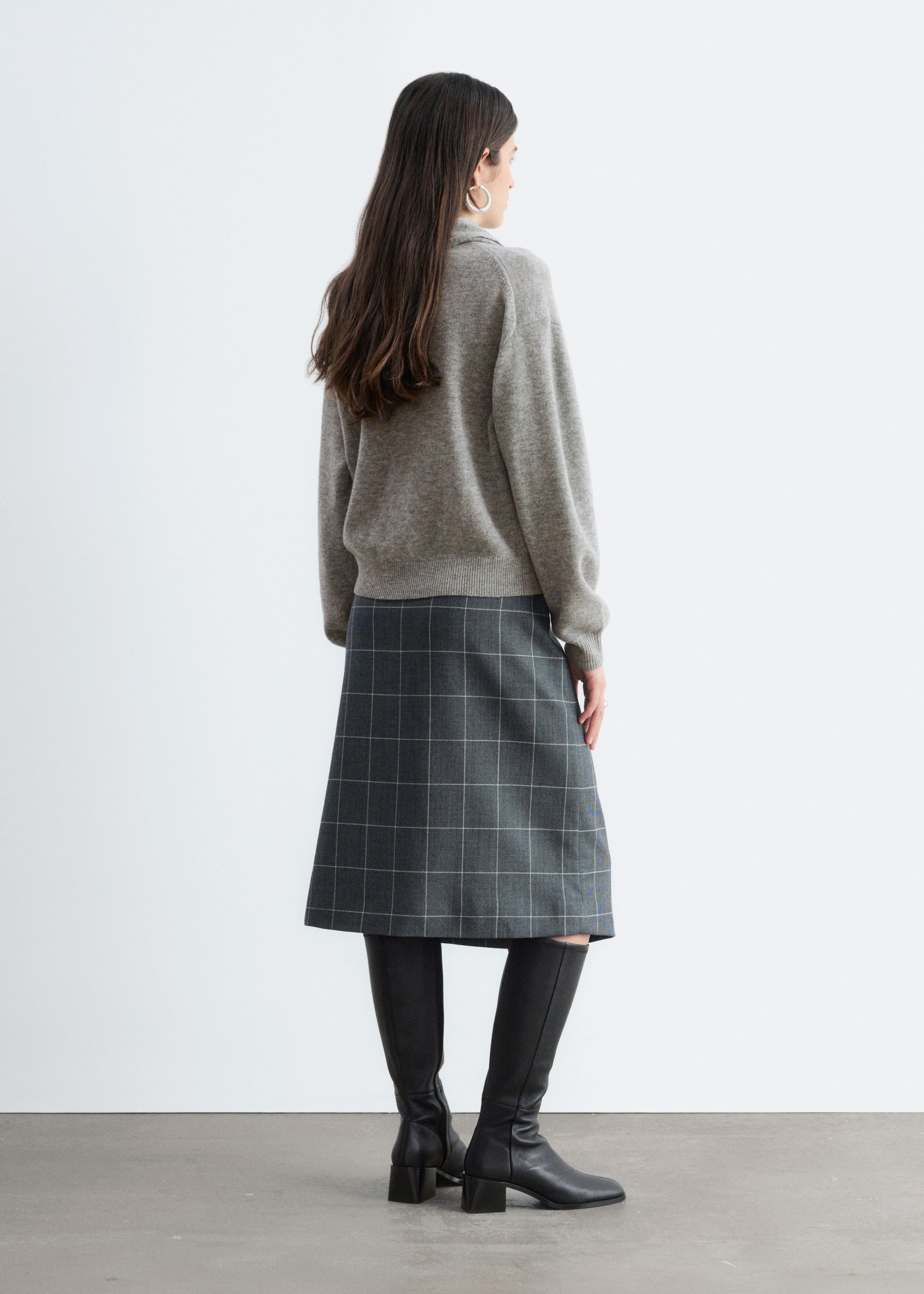 Merino Wool Scarf Neck Jumper - Grey - Lookbook