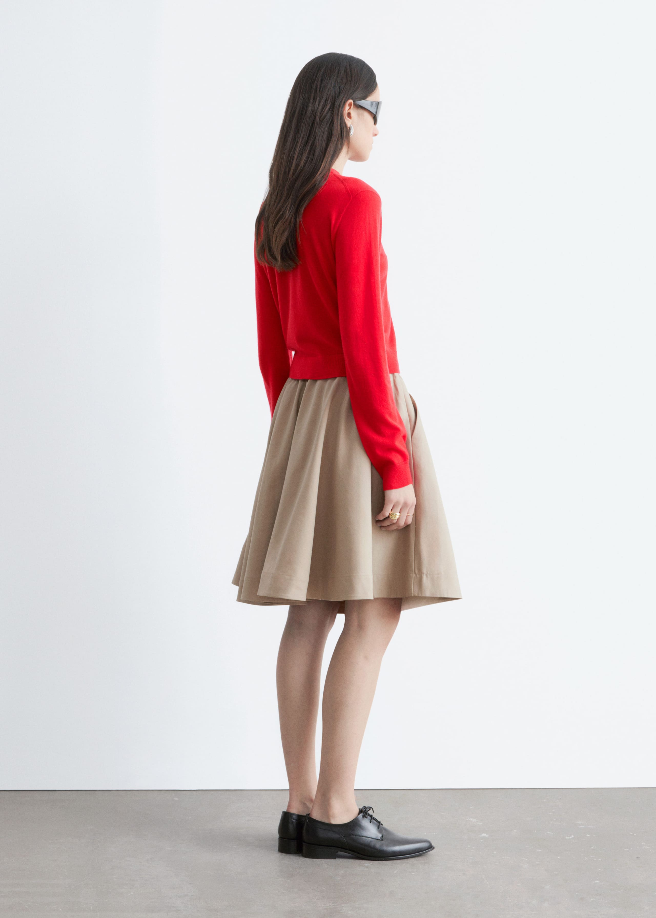 Cropped Cashmere Cardigan - Bright Red - Lookbook