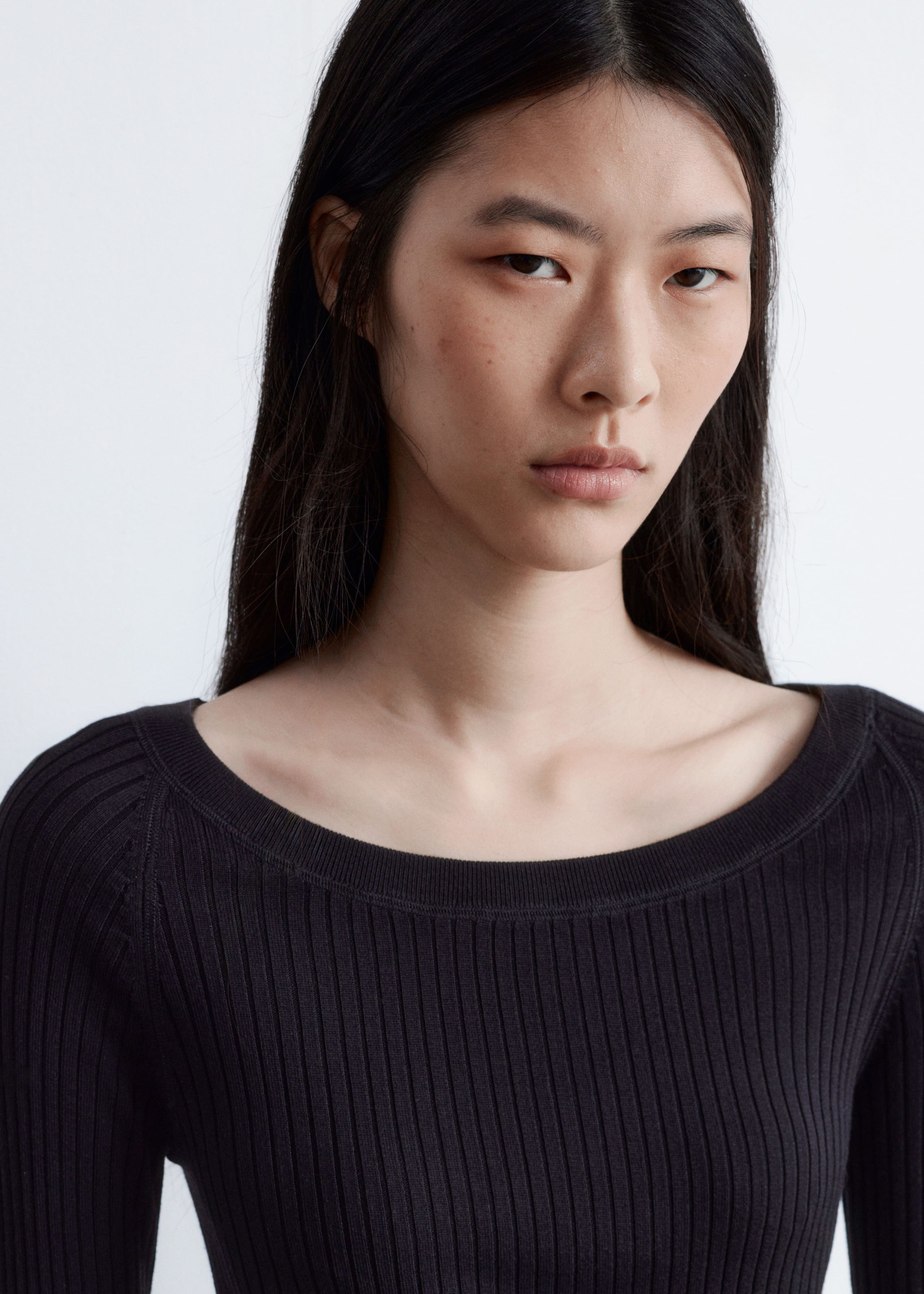 Image of Boat-Neck Rib-Knit Top