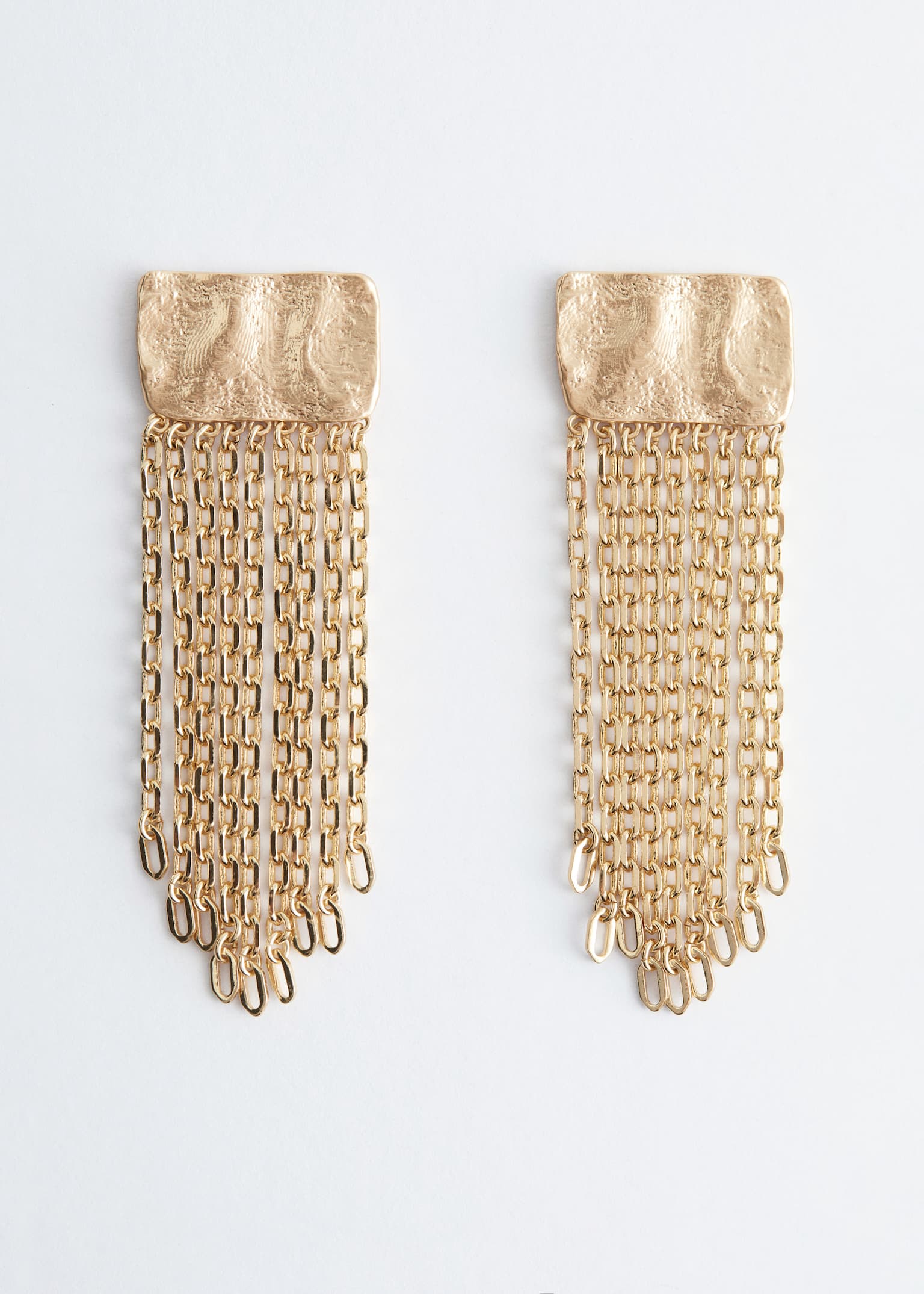 Chain-Pendant Plate Earrings - Gold - 2