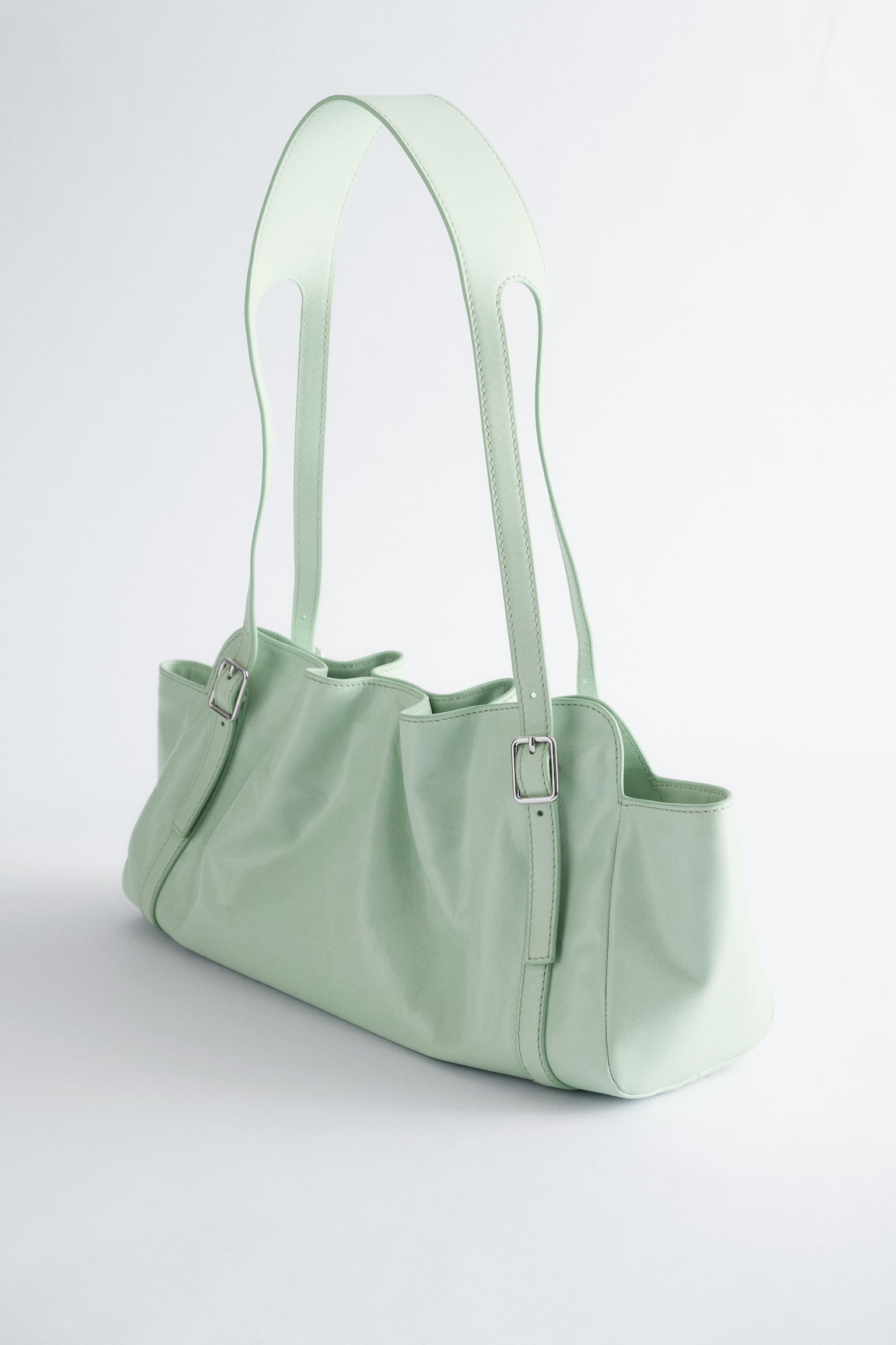 Borsa a spalla in pelle con profilo basso - Mint/Beige - 3