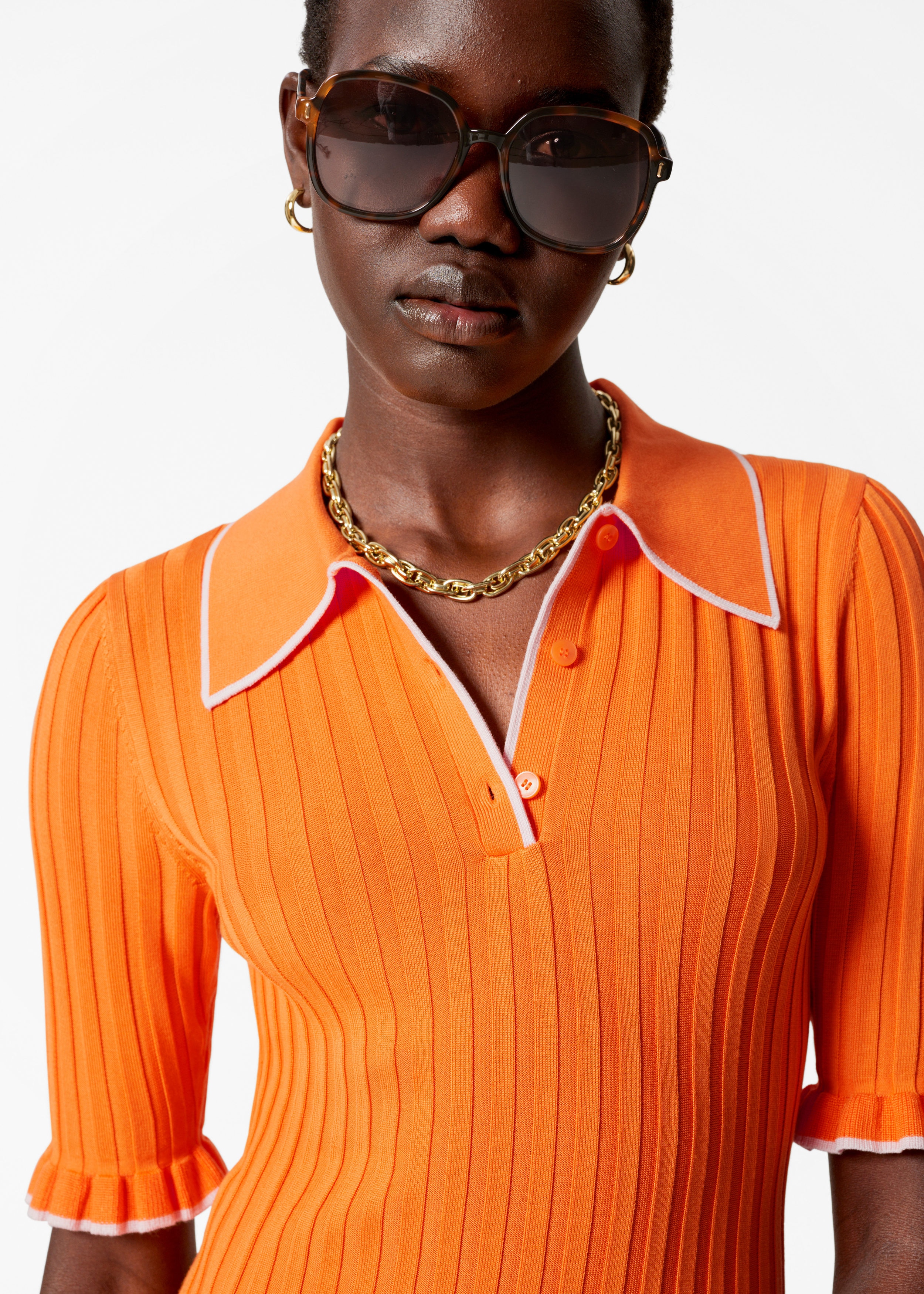 Rib-Knit Polo Shirt - Orange - Turtlenecks - & Other Stories US