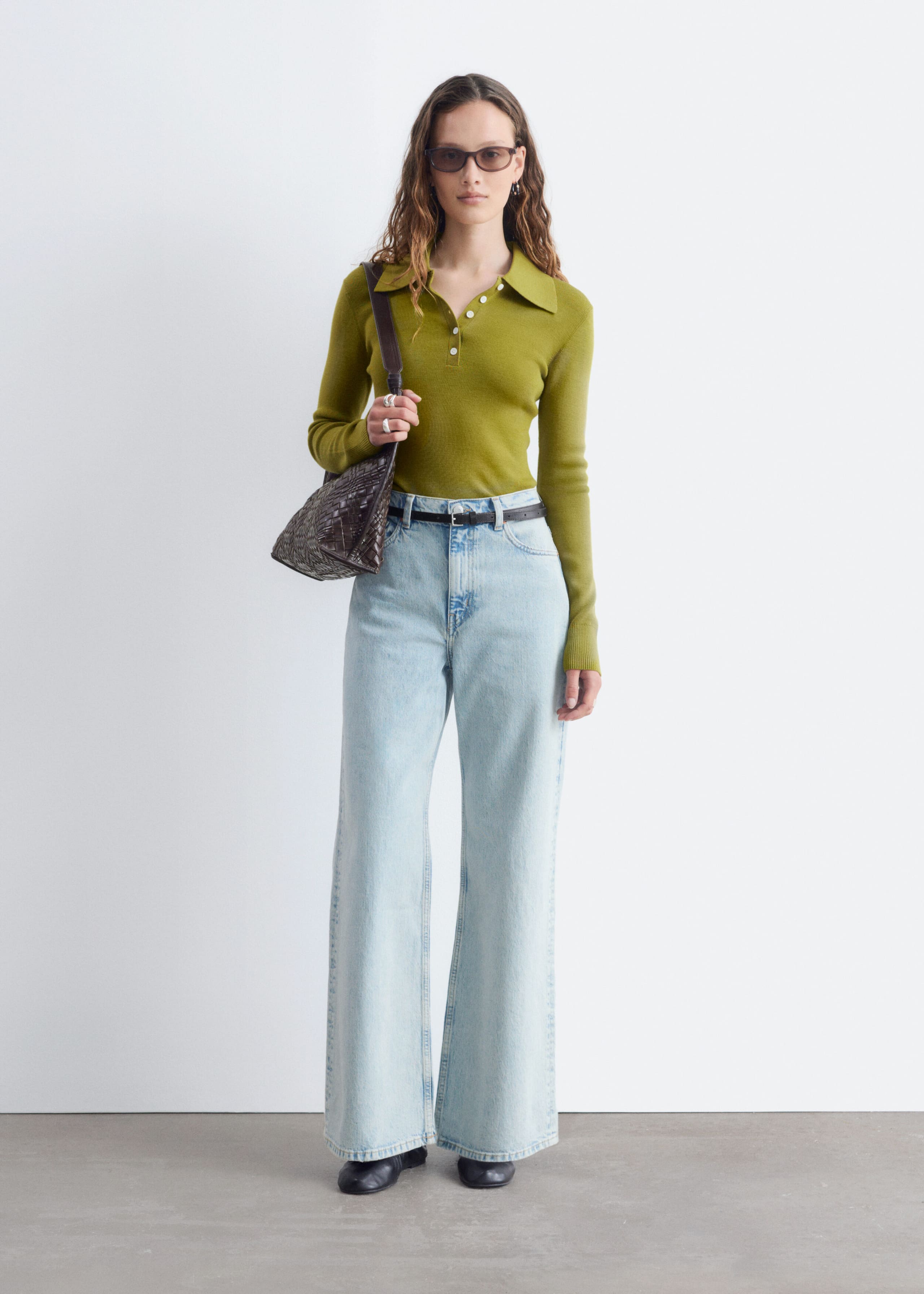 Rib-Knit Merino Wool Polo Top - Grey Melange - Lookbook
