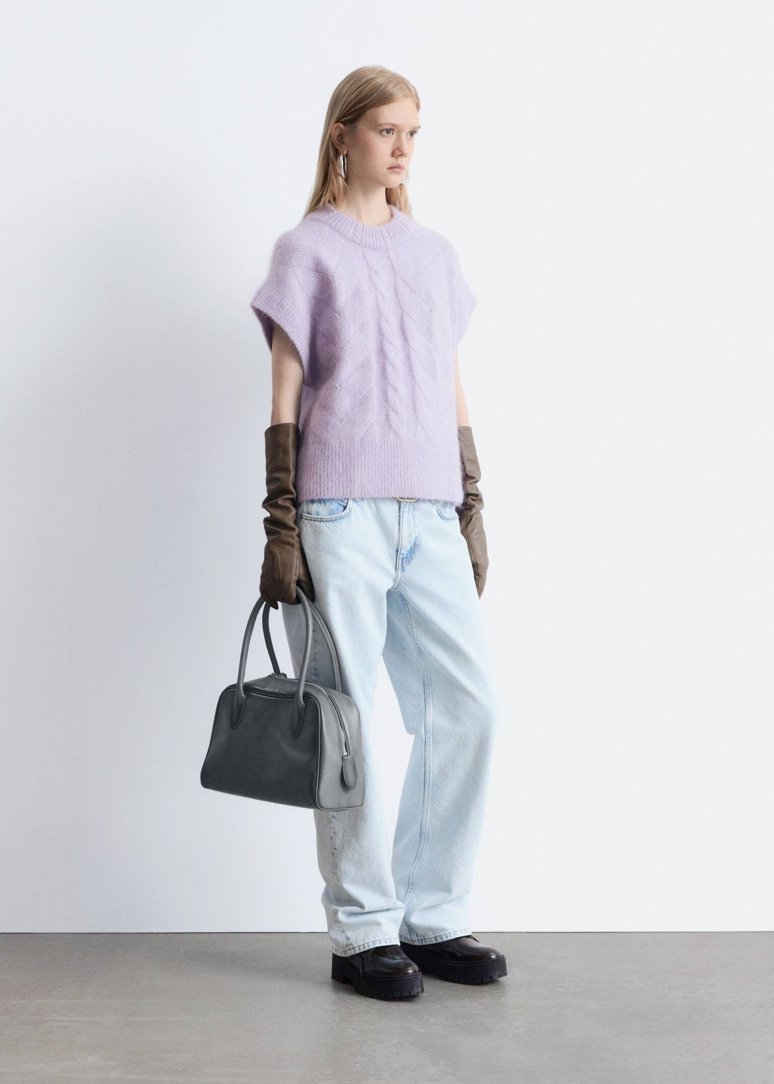 Cable-Knit Mohair-Blend Vest - Pastel Purple - 6