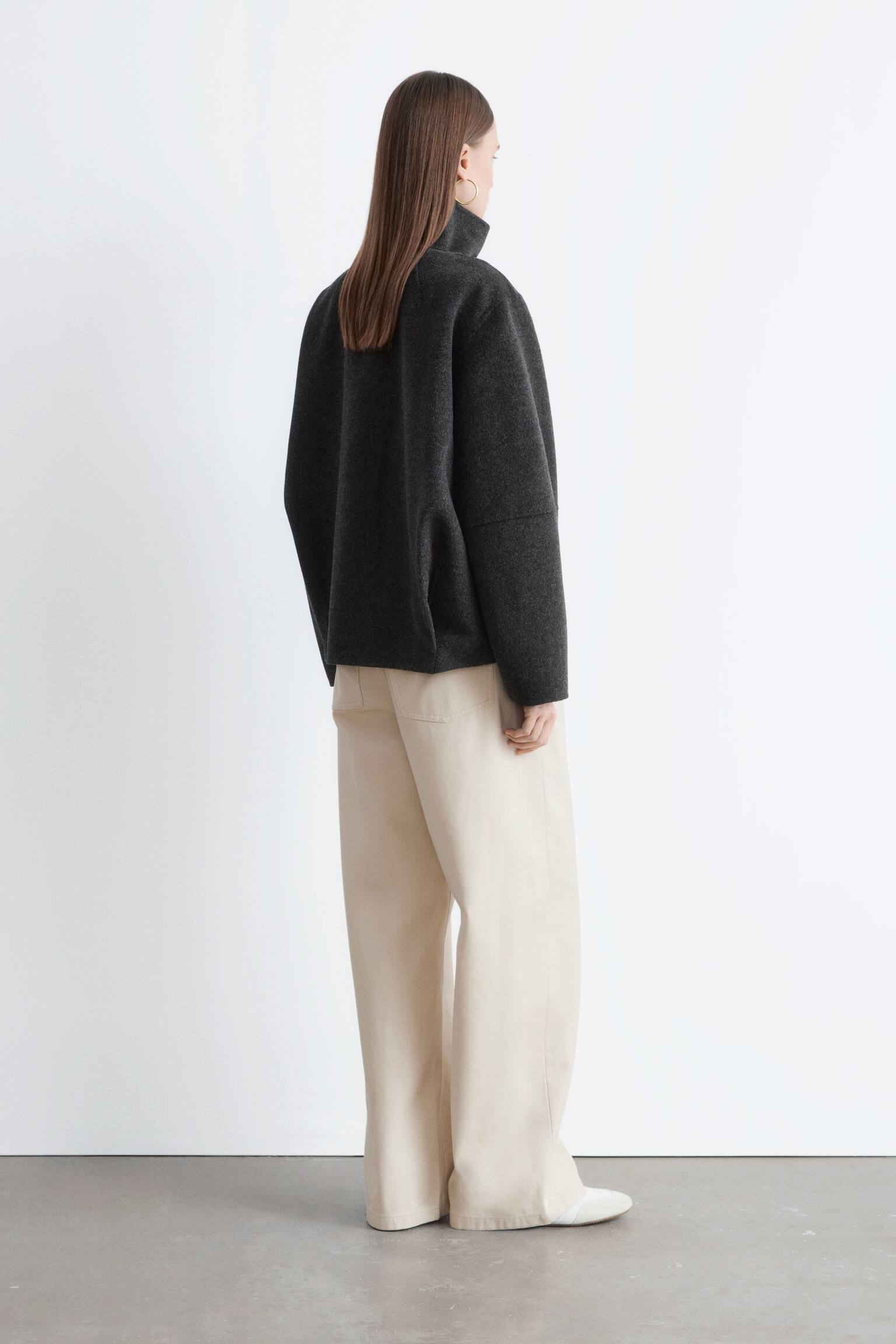 Vlnená bunda na zips - Dark Grey/Dark Beige - 7