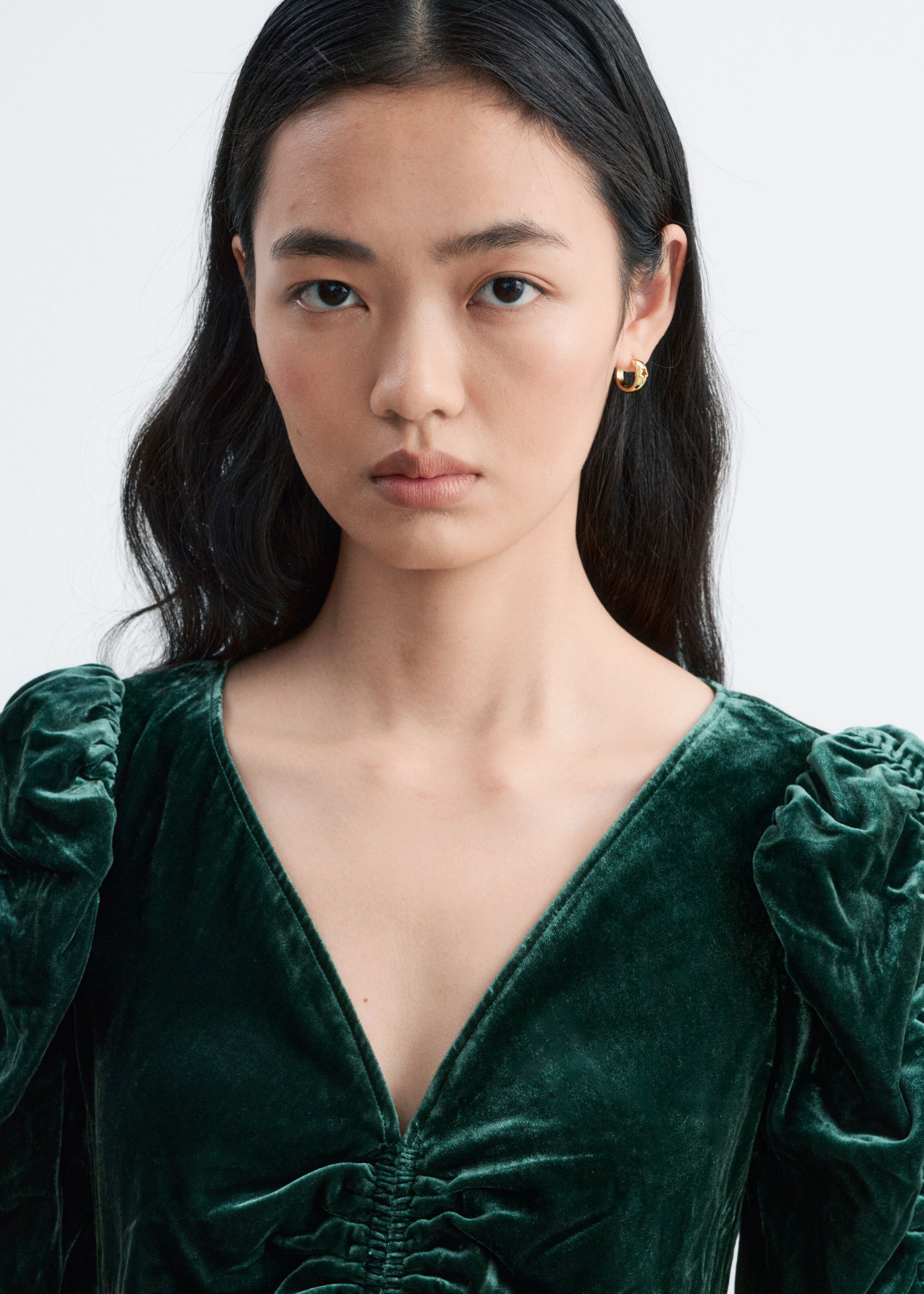 Ruched Velvet Dress - Dark Green - Lookbook