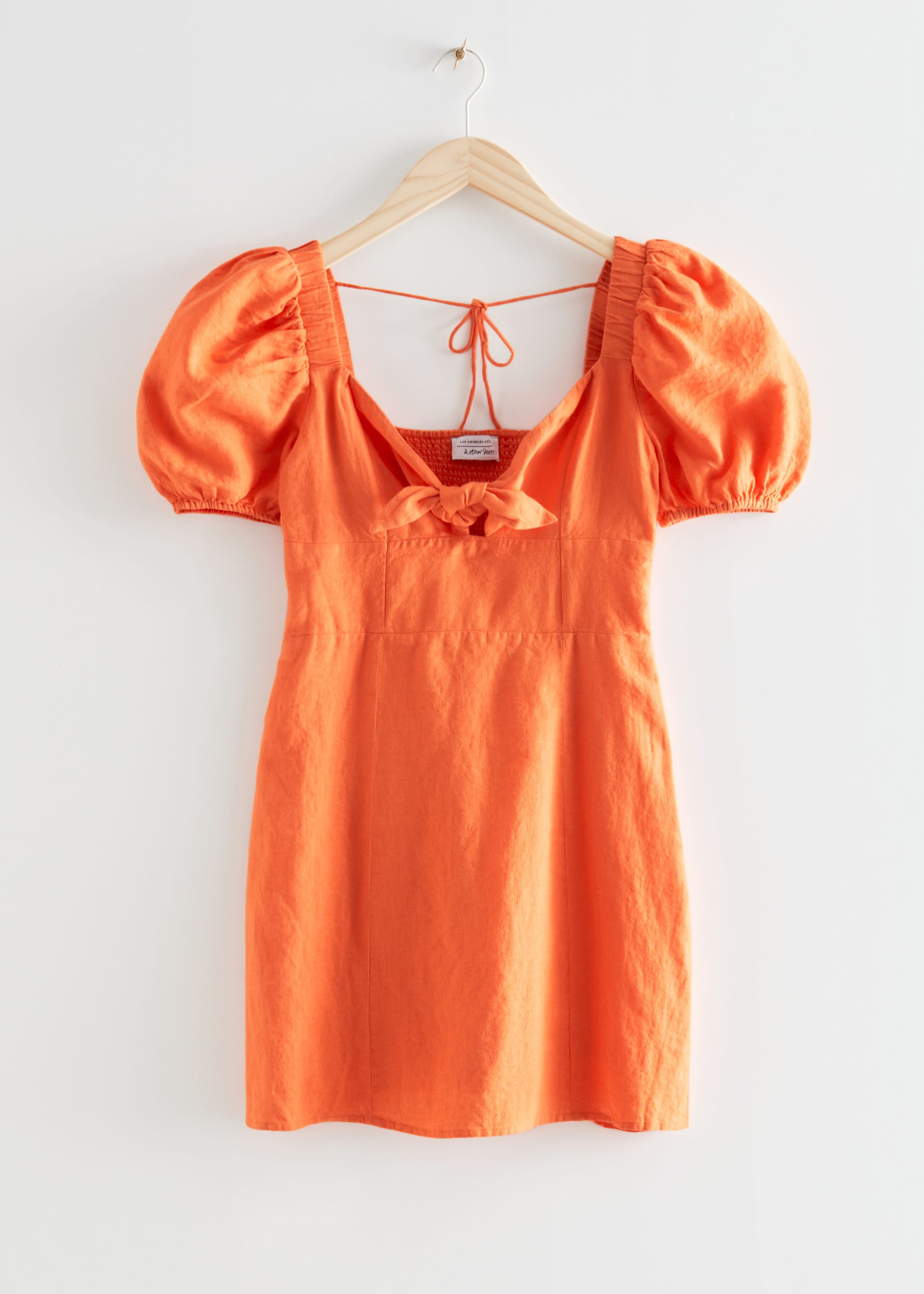 Bow Detail Linen Mini Dress - Orange - Still Life