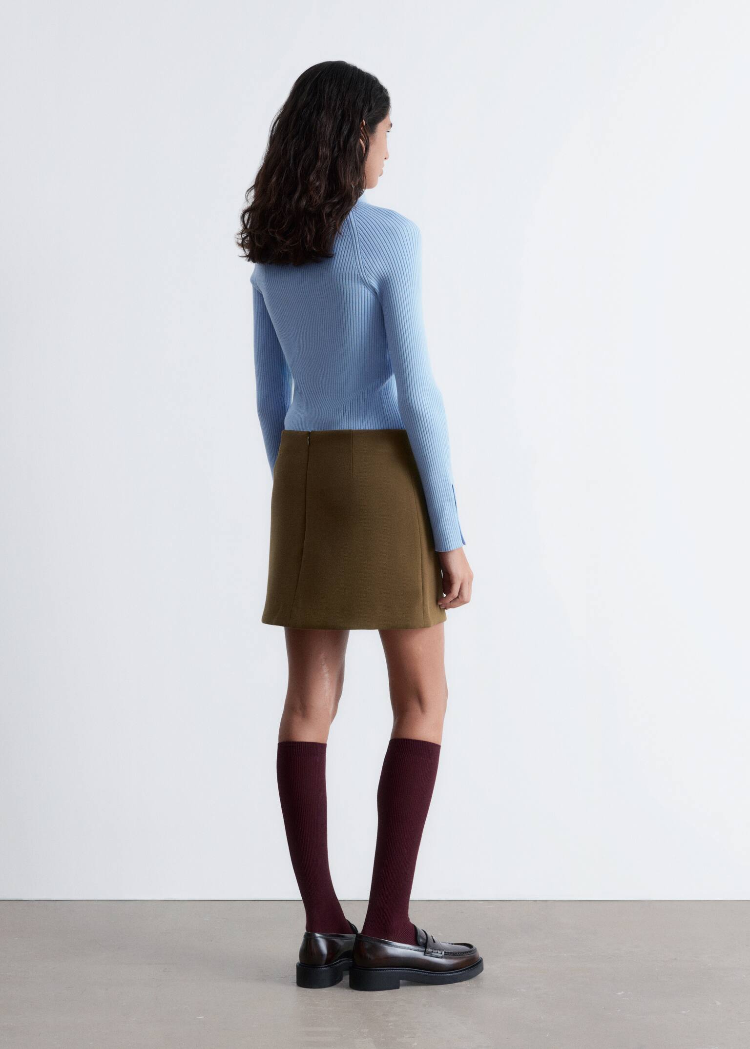A-line Mini Skirt - Khaki Brown/Black - 6