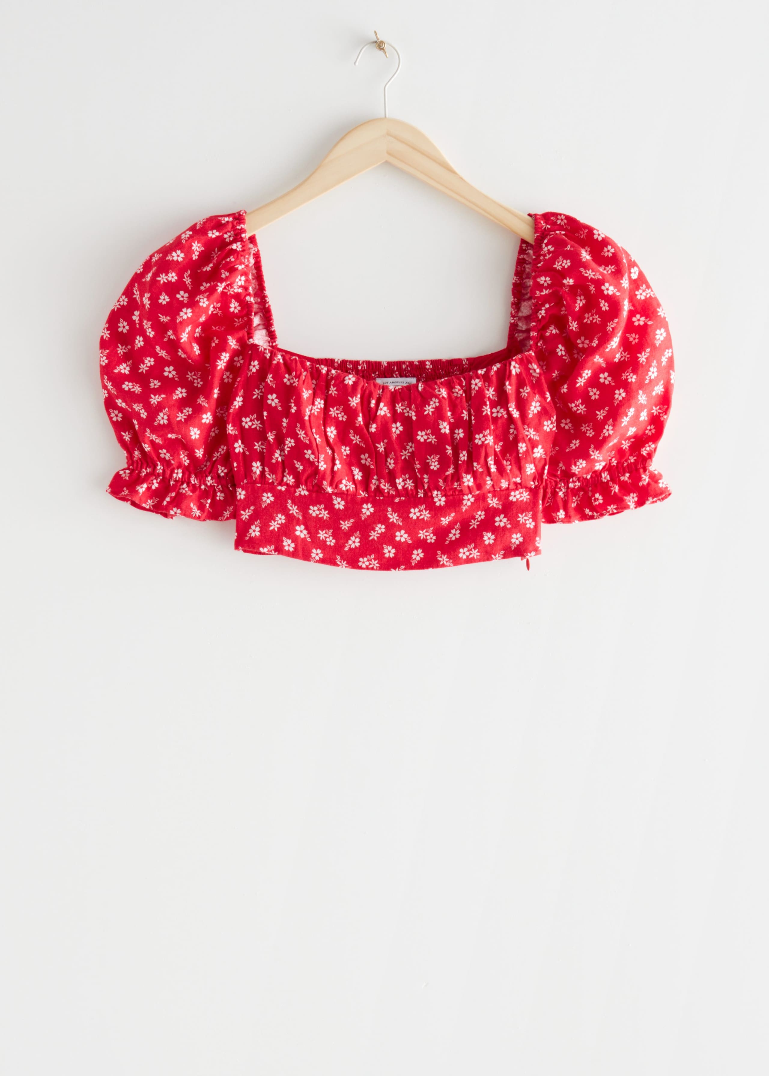 Puff Sleeve Crop Top - Red Florals - Natura morta