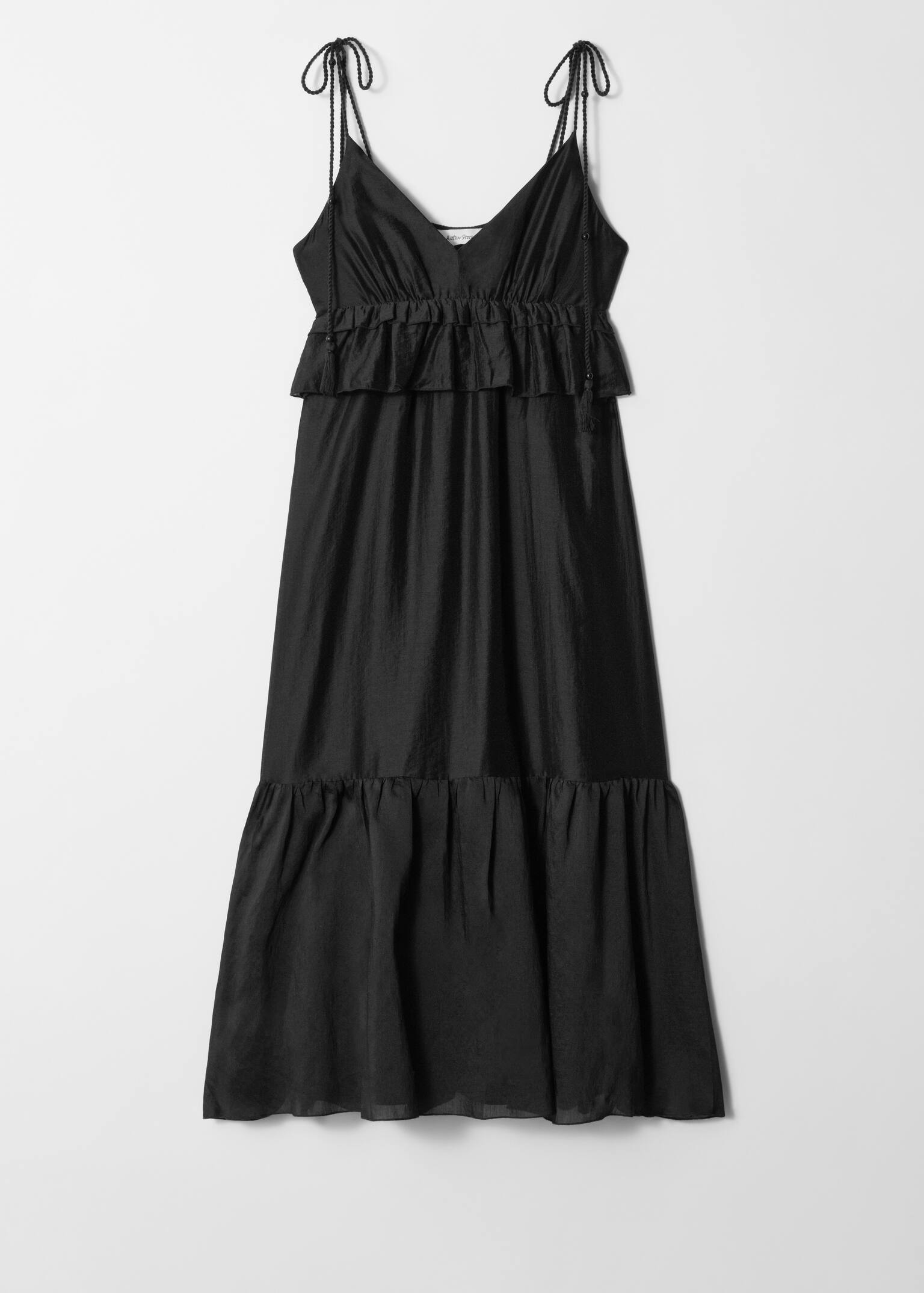 Rochie midi cu bretele subțiri - Negru/Bej/Geantă de plajă din paie cu detalii din piele/Portocaliu - 2