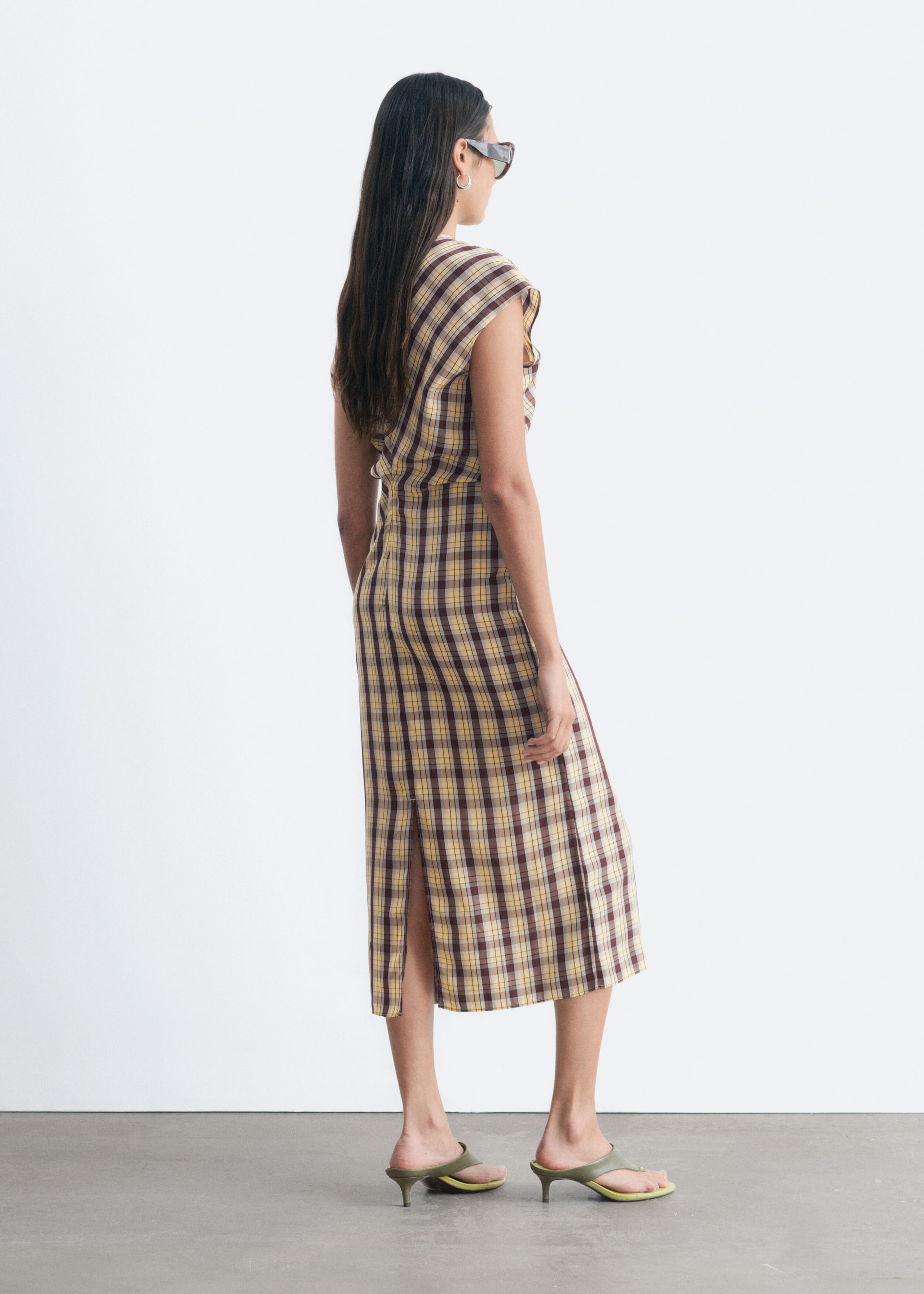 Cap Sleeve Midi Dress - Dark Red/Yellow - Lookbook