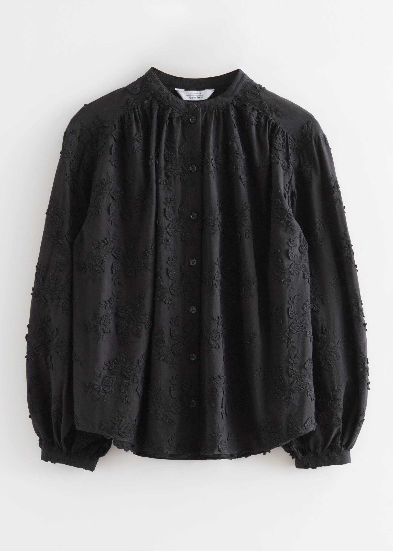 Bluză voluminoasă cu aplicații florale - Black/Roșu închis/Alb/Petrol/Broderie roz prăfuită/Purple/Navy - 2