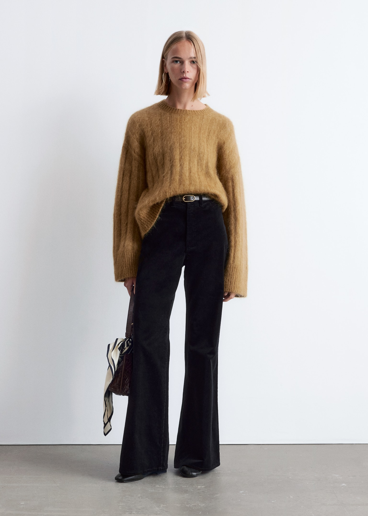 Flared Corduroy Trousers - Black/Medium Brown - 5
