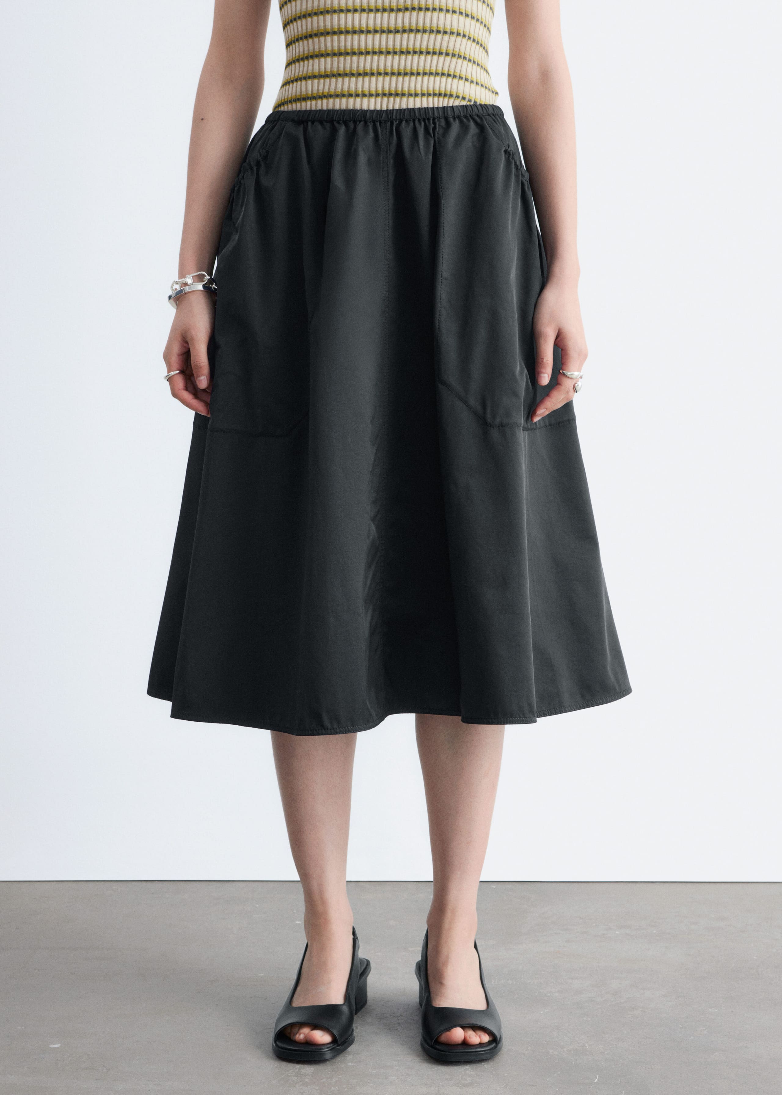Image of Gathered Twill Midi Skirt