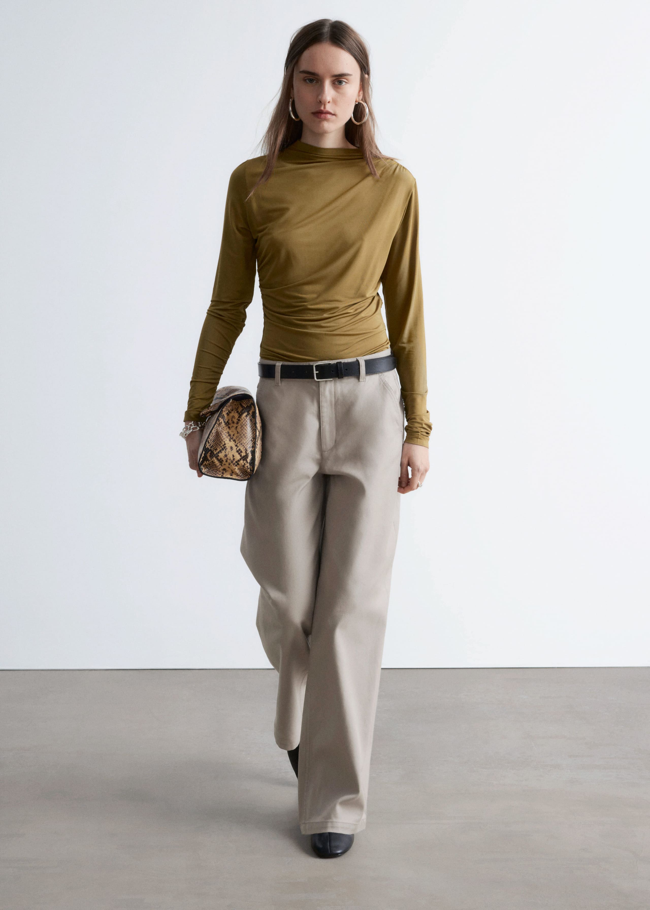Image of Wide-Leg Twill Trousers