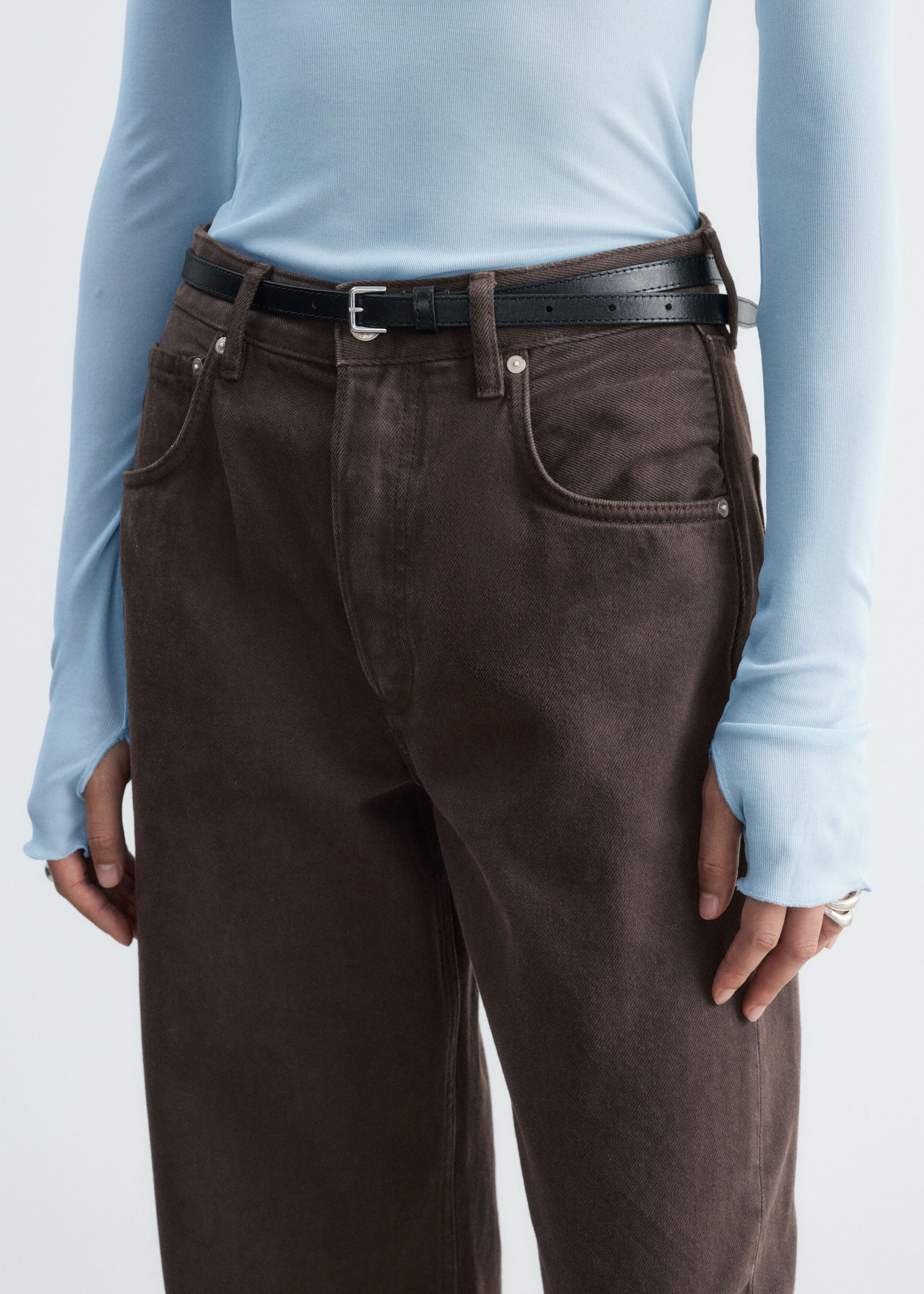 Ribbed Silk Top Light Blue