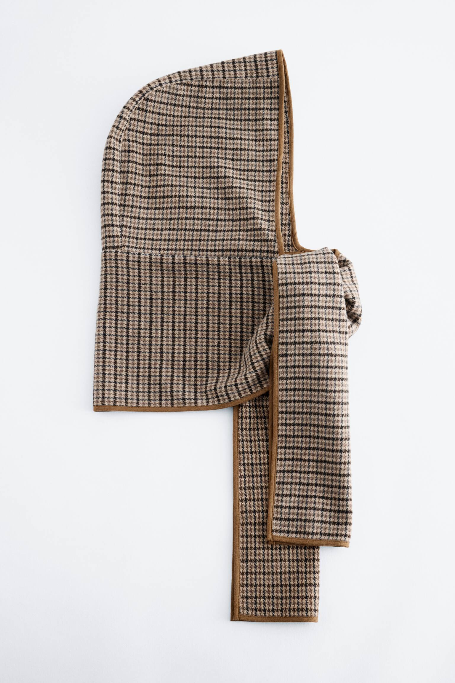 Capuchon met geknoopte sjaal - Taupe/geruit
