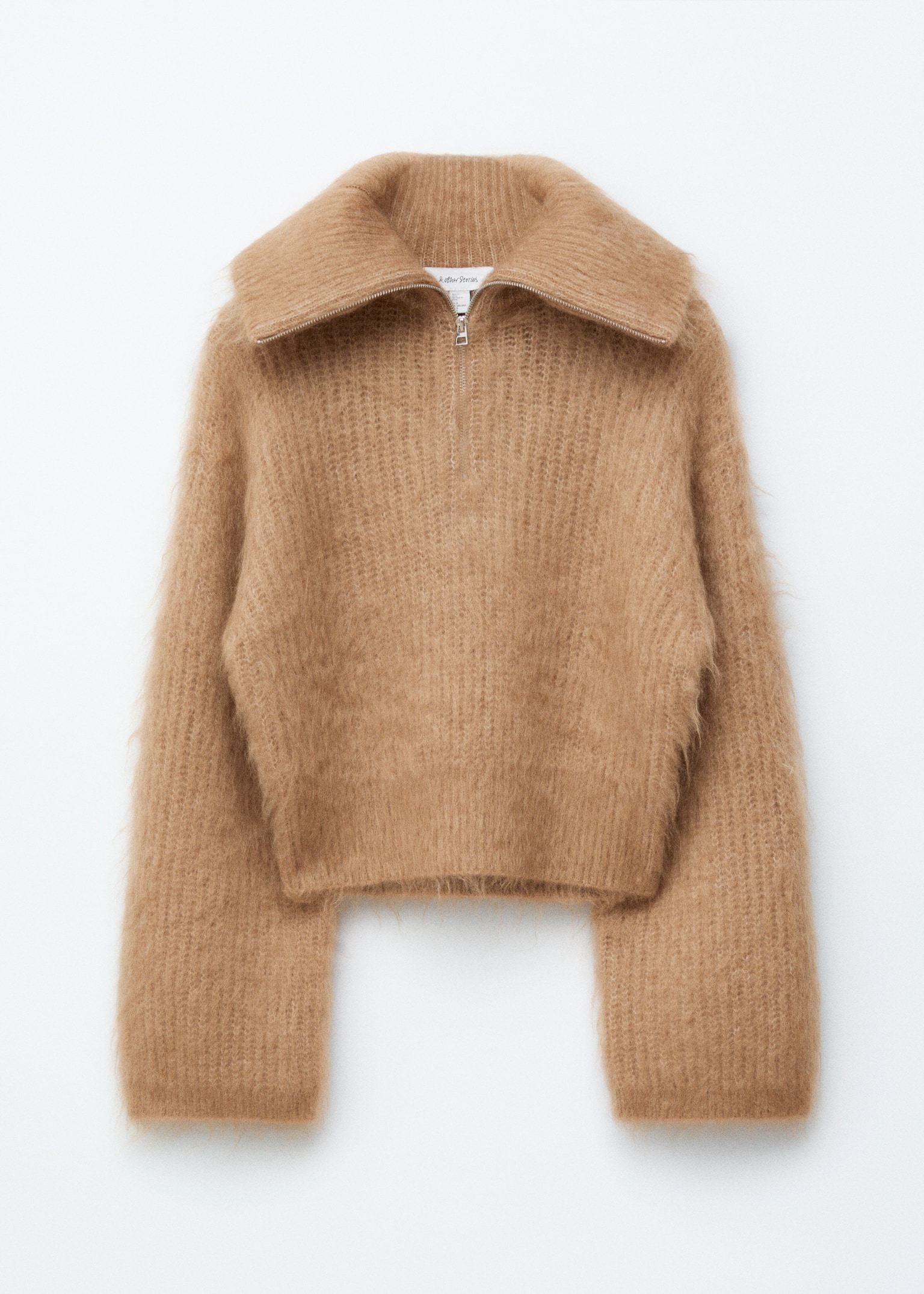 Rib-Knit Zip-Up Sweater - Beige - 2
