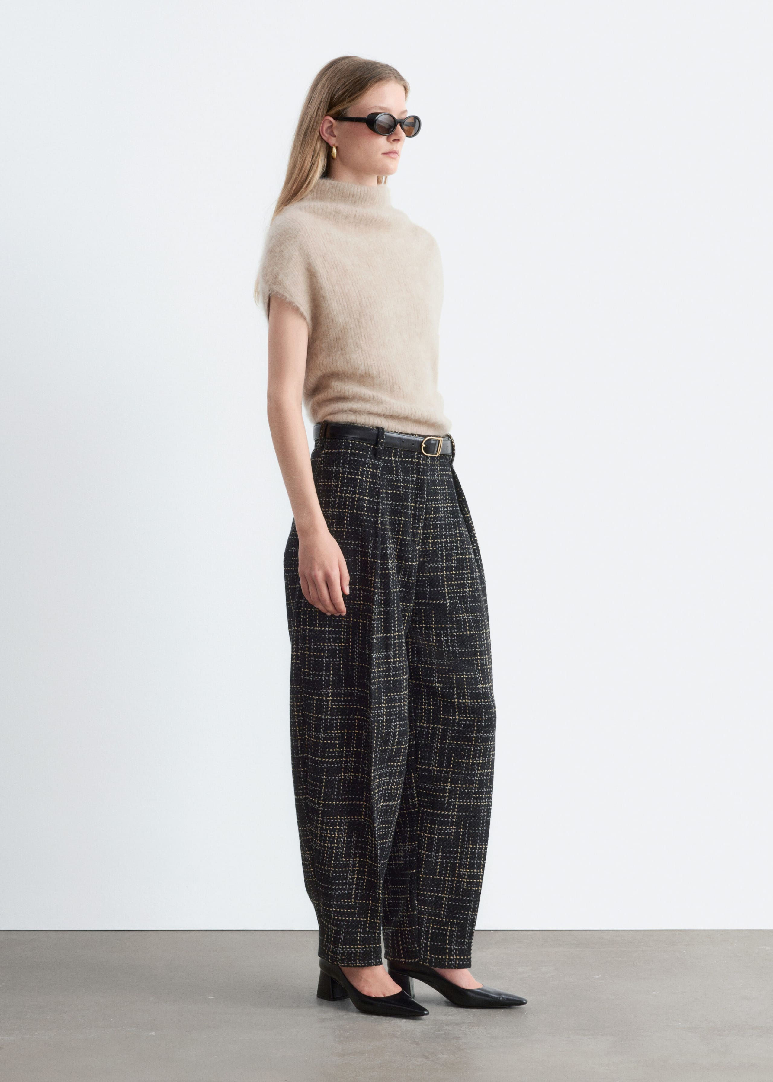 Pantalon ample en tweed - Noir - Lookbook
