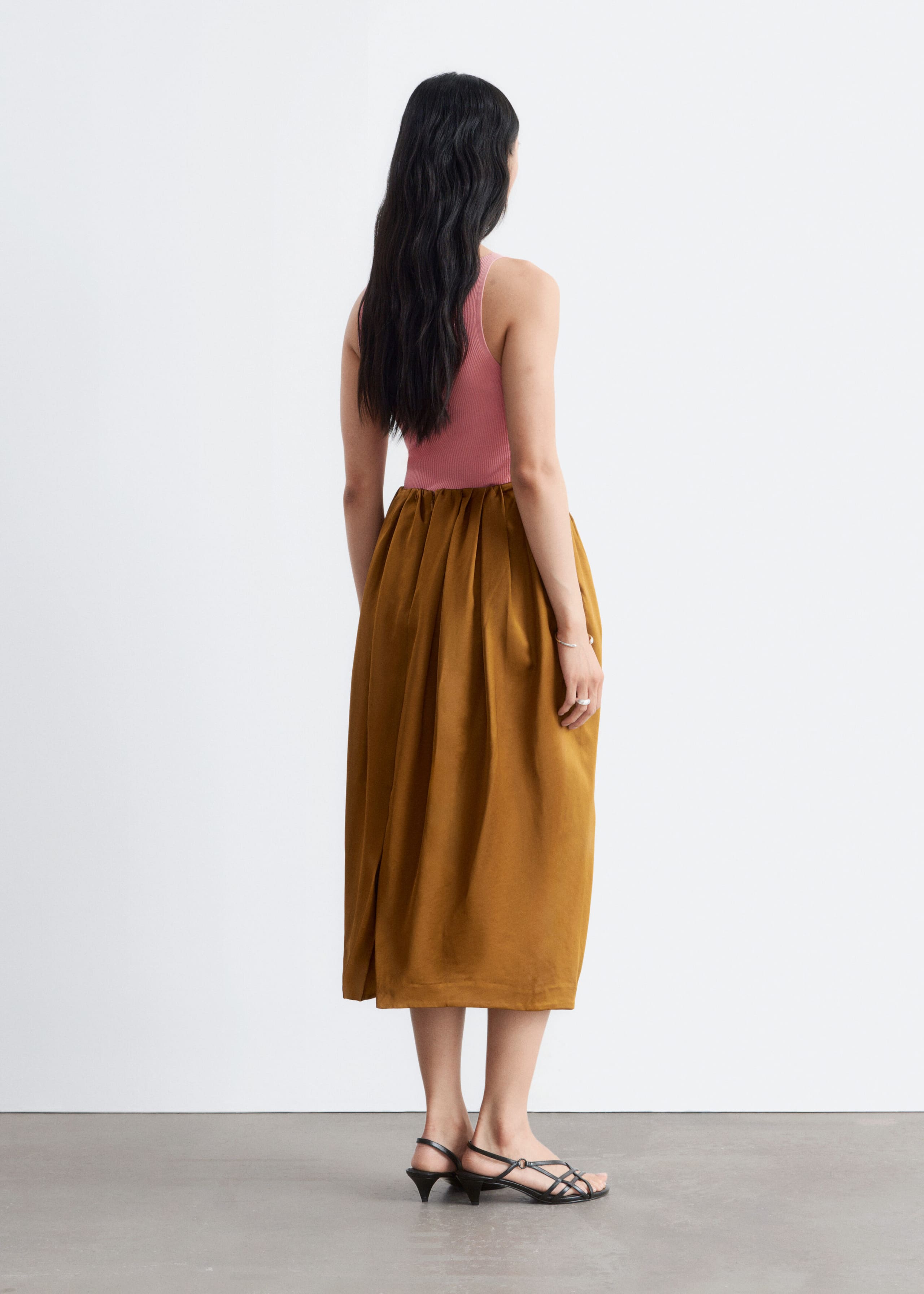 Image of Sculpted Satin Midi Skirt