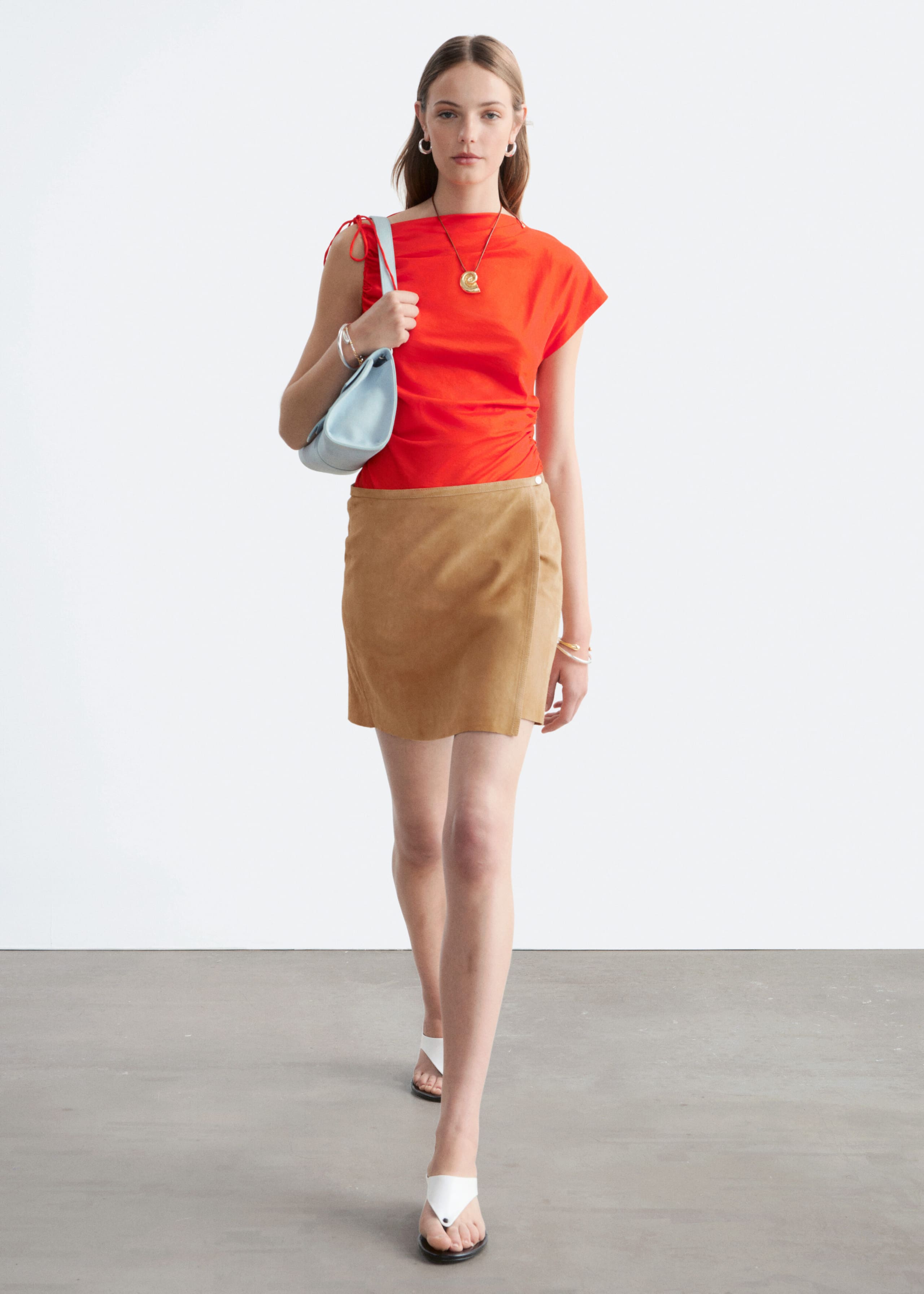 One-Shoulder Drawstring Top - Bright Orange - Lookbook
