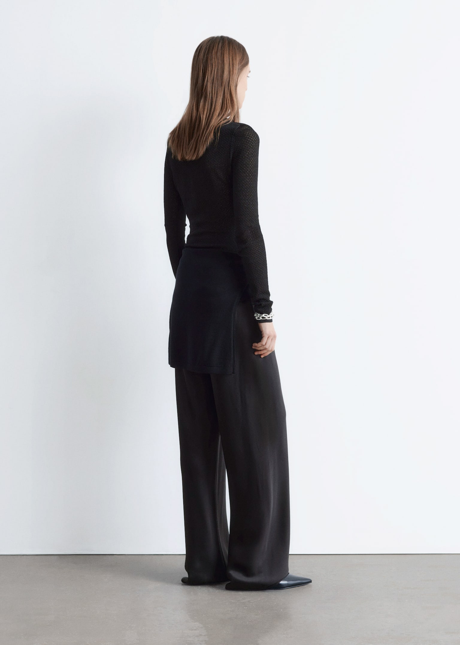 Long-Sleeve Pointelle-Knit Bodysuit - Black - 7