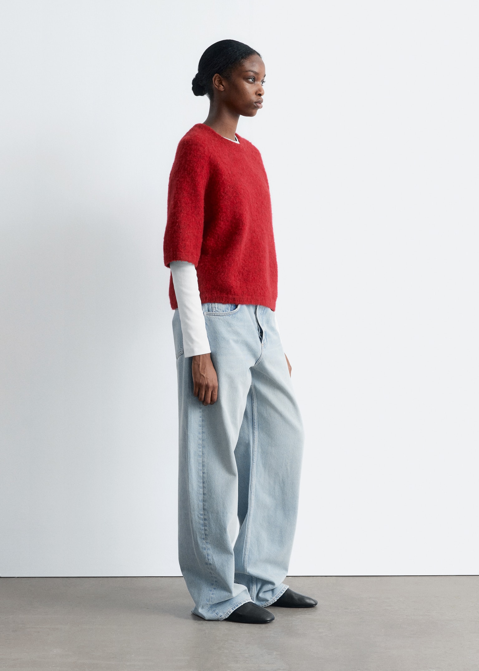 Haut en maille d’alpaga mélangé - Rouge/Avoine/Taupe/Bordeaux/Bleu clair/Bleu poudré/Pêche/Rose clair/Noir/Rose doux - 4