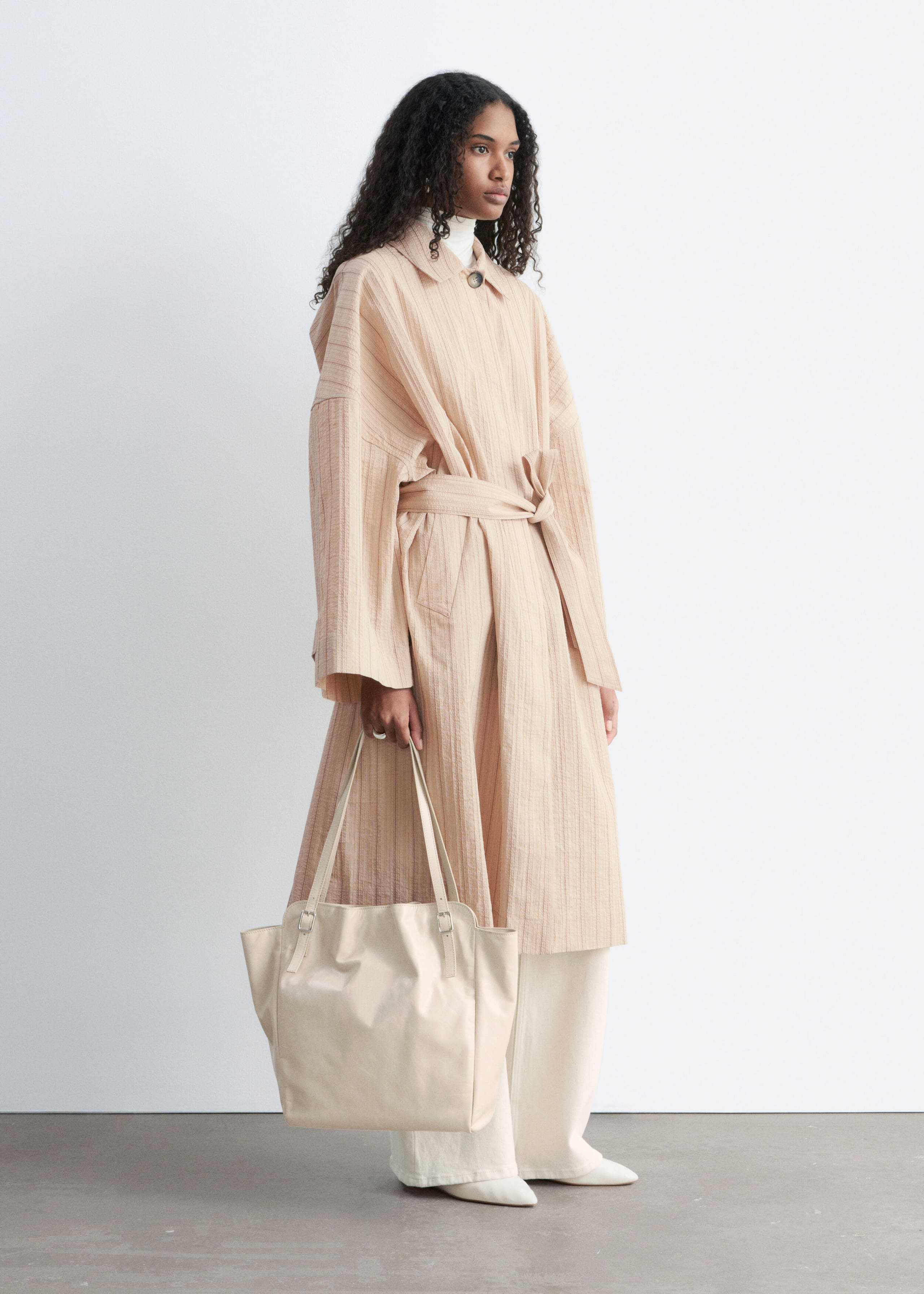 Image of Trench-coat oversize à fines rayures