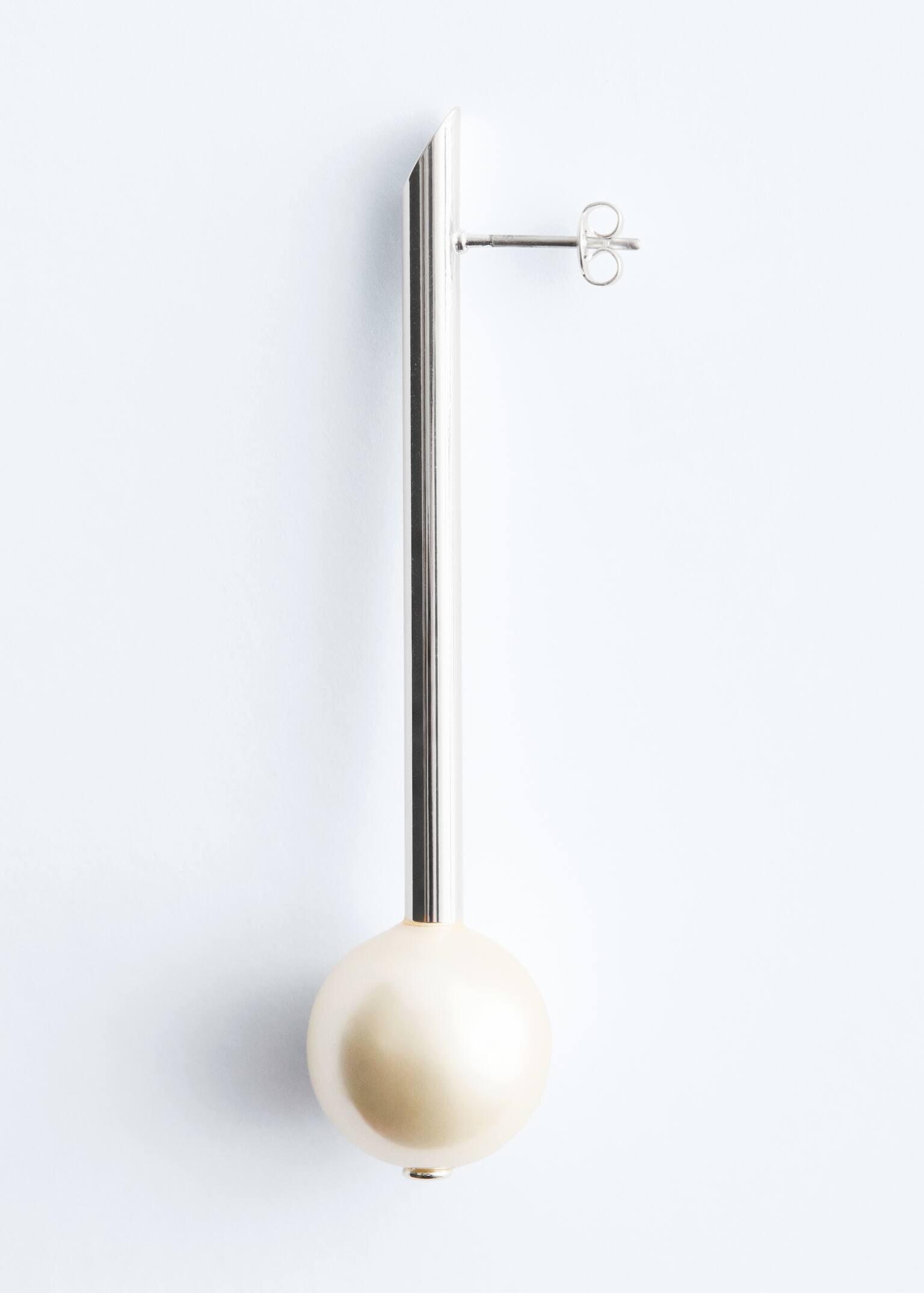 Øreringe med stave og kunstperler - Fløde/sølv - 3