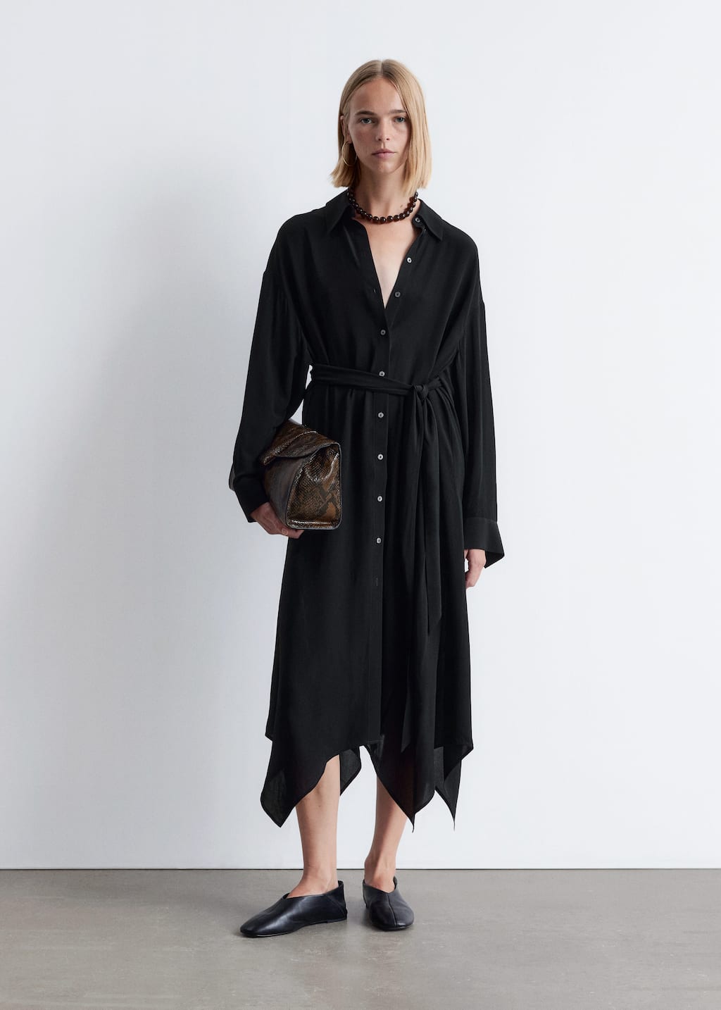 Image of Tie-Detail Midi Shirt Dress