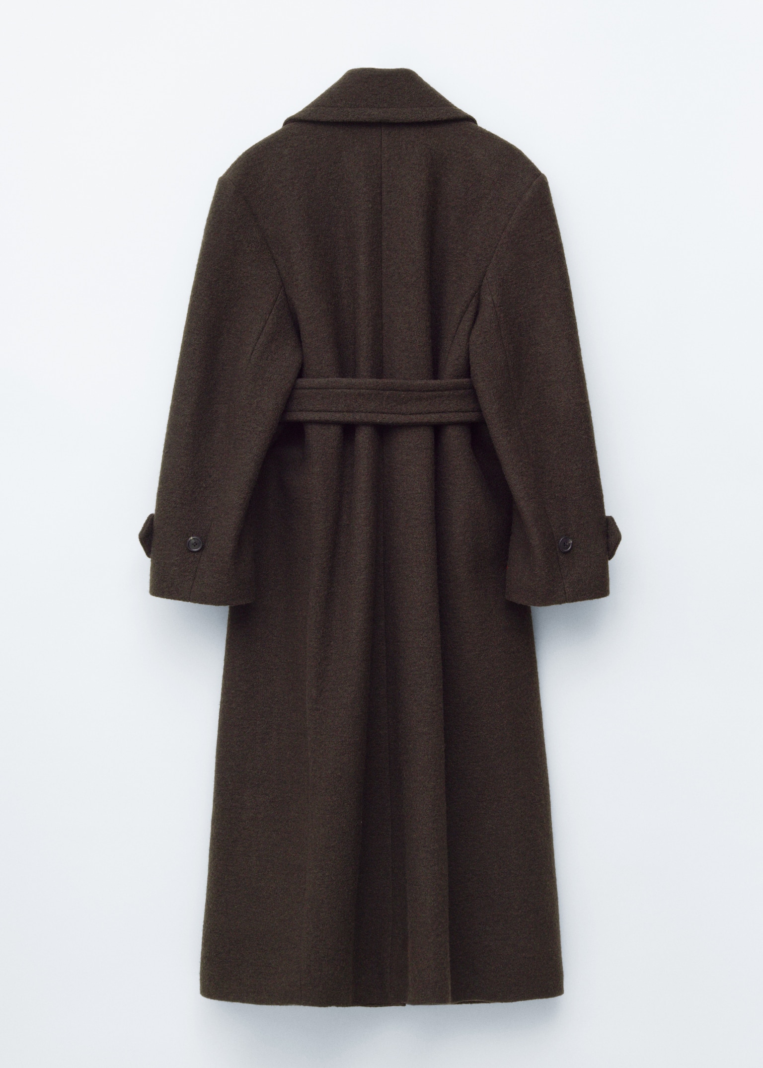 Tie-Belt Wool Coat - Dark Brown/Black - 3