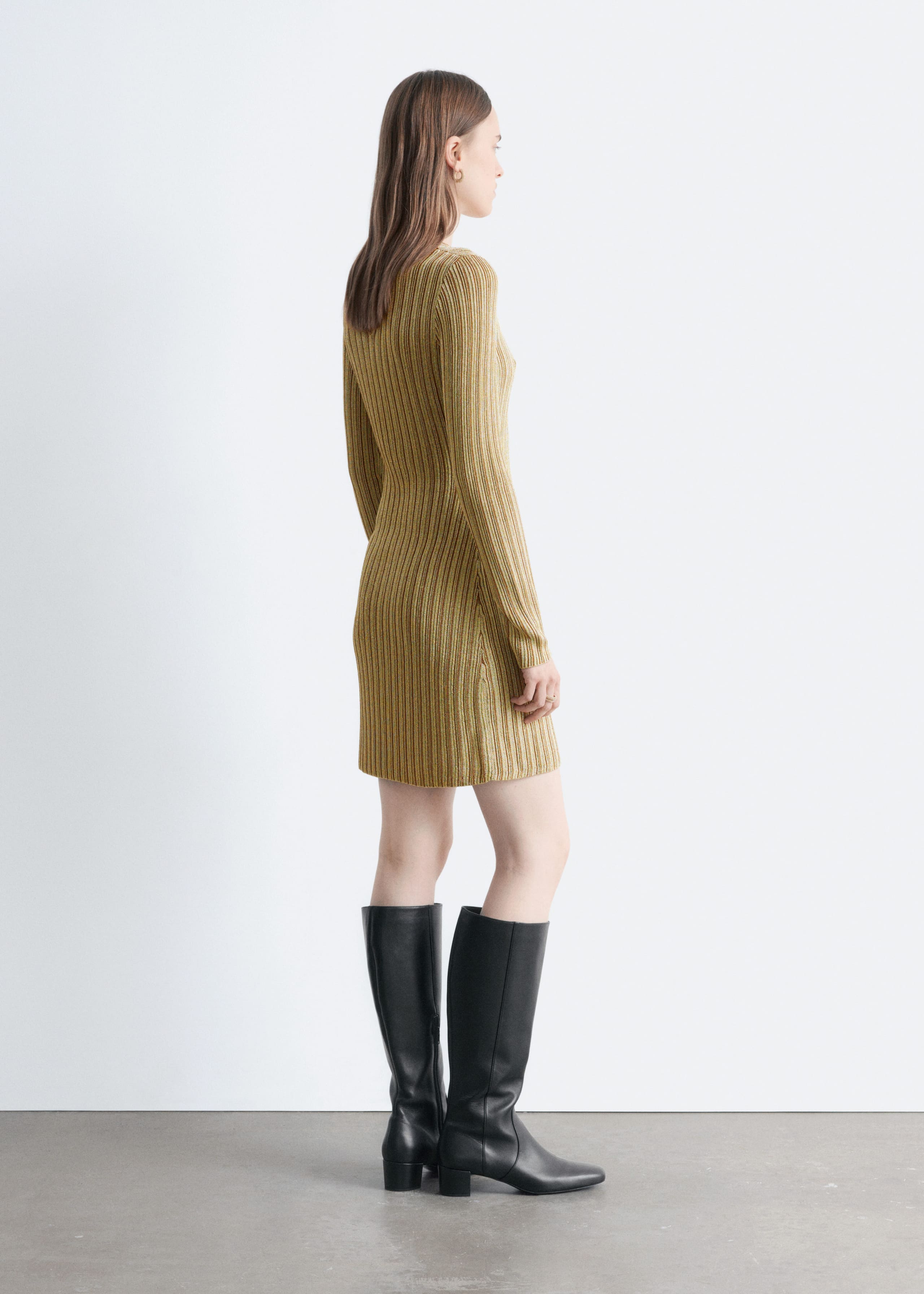 Long-Sleeve Rib-Knit Mini Dress