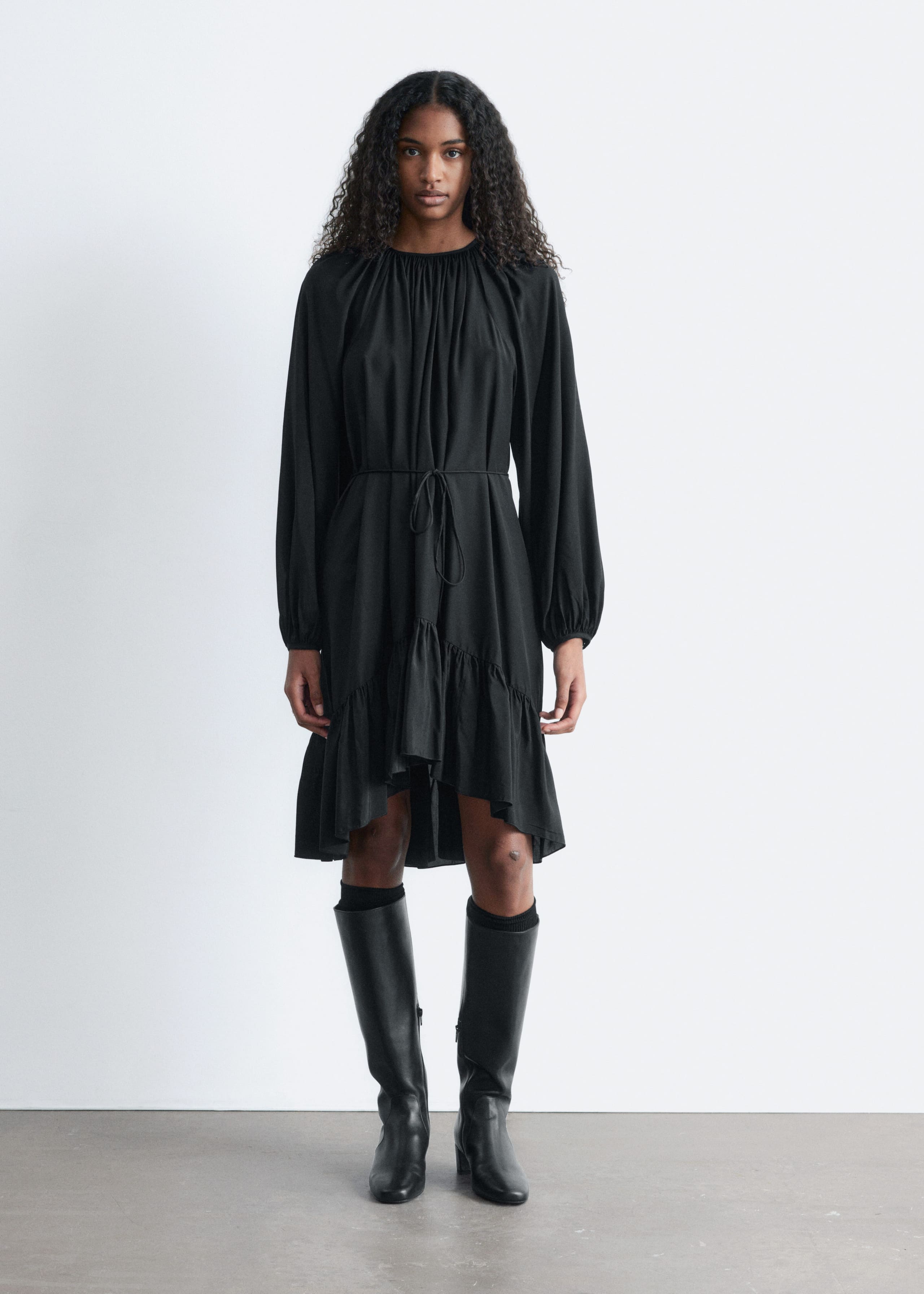 Image of Flounced Balloon-Sleeve Mini Dress