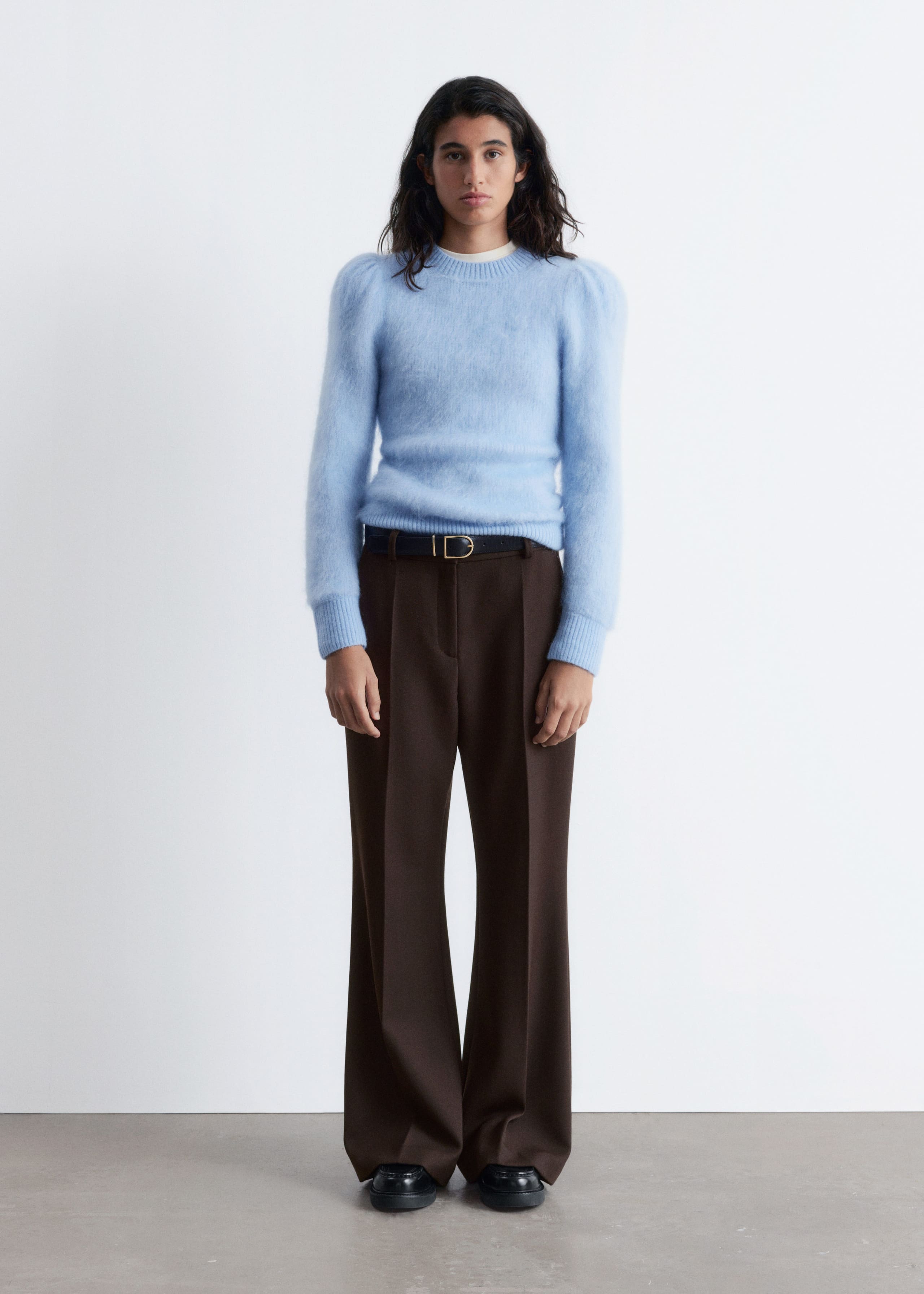 Image of Flared Press-Crease Wool Trousers