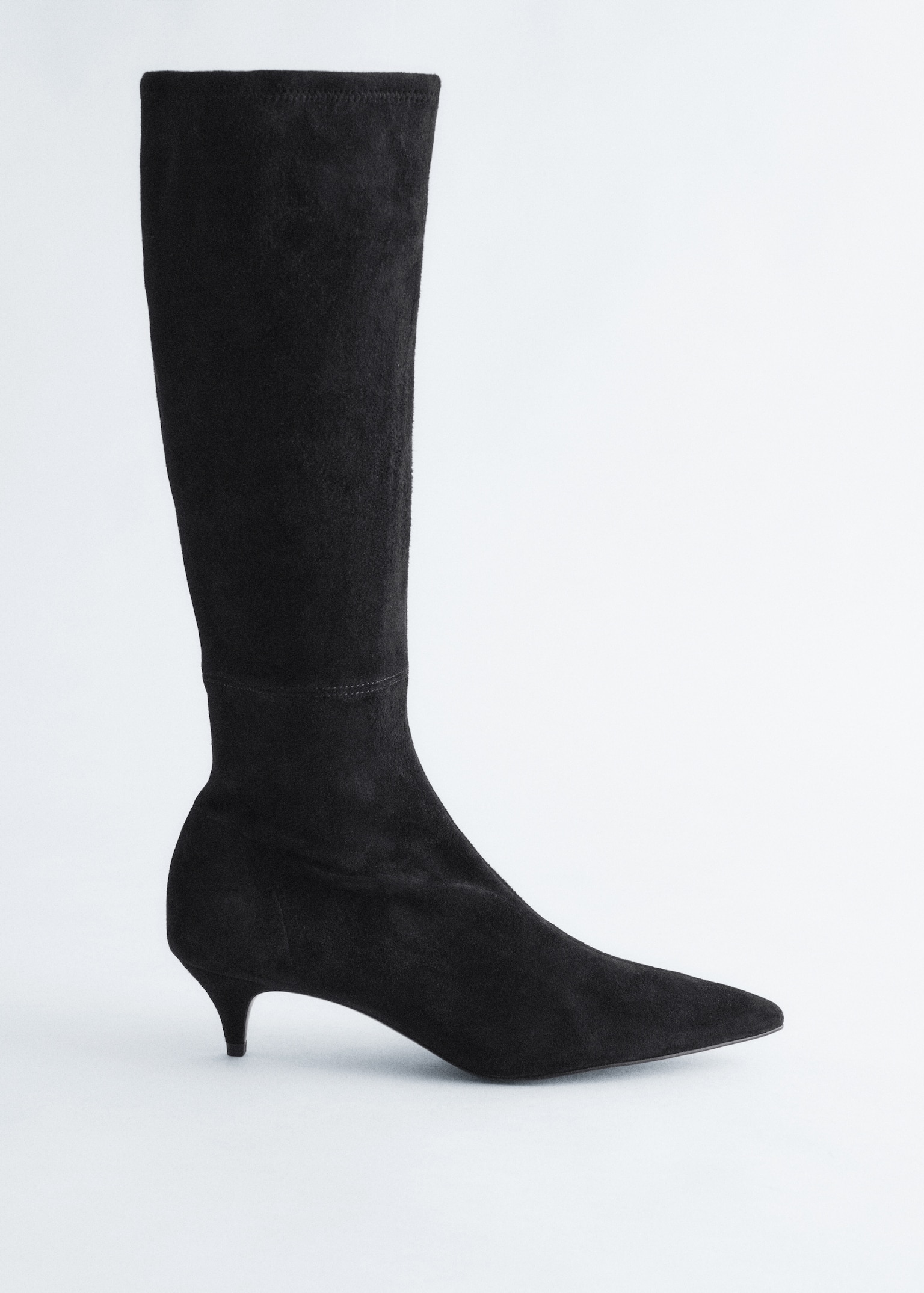 Stretch-Suede Knee Boots - Black