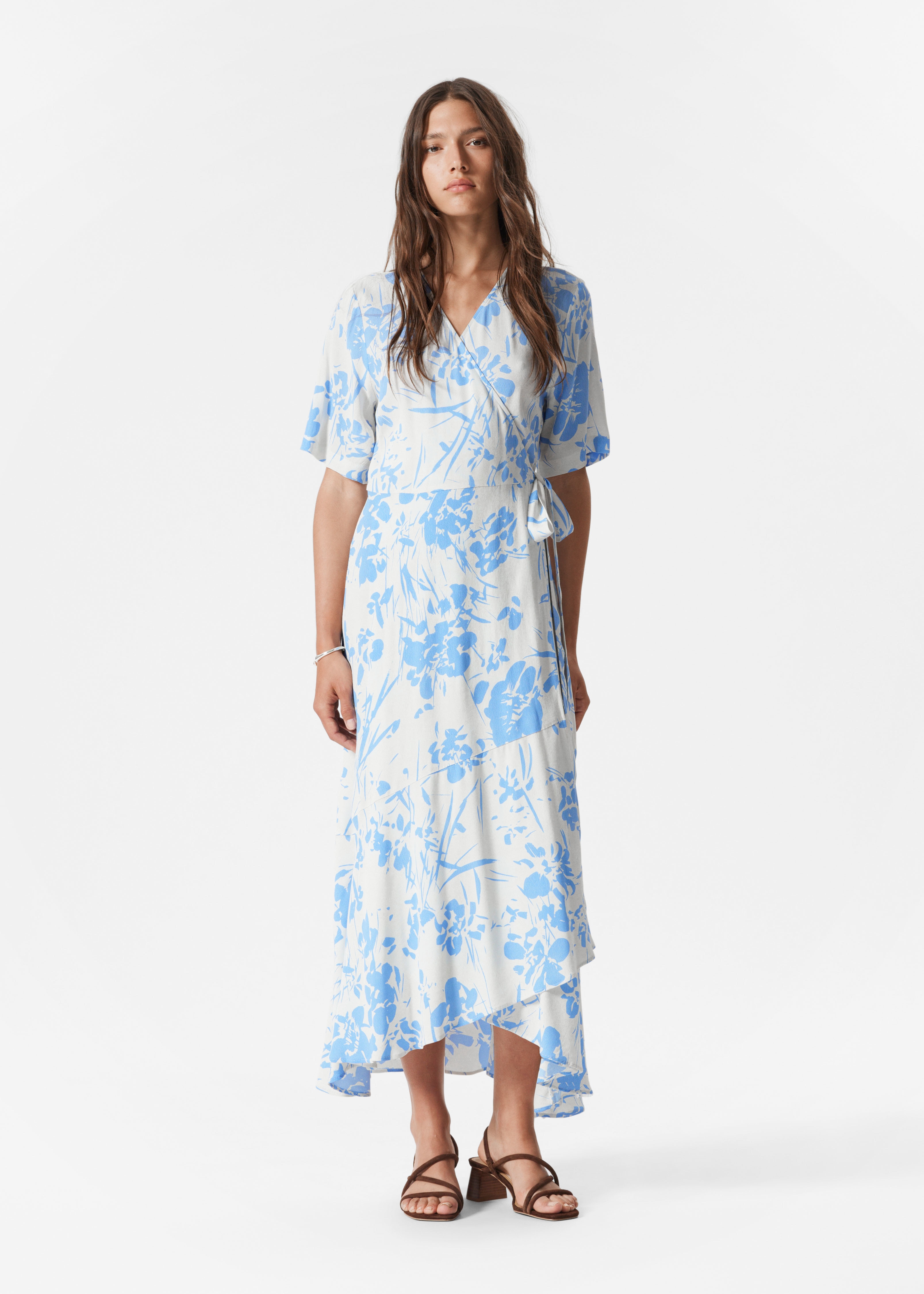 Zavinuté midi šaty - Bílá/Modrá květinová/Růžový potisk/Modré květiny/Černá s puntíky