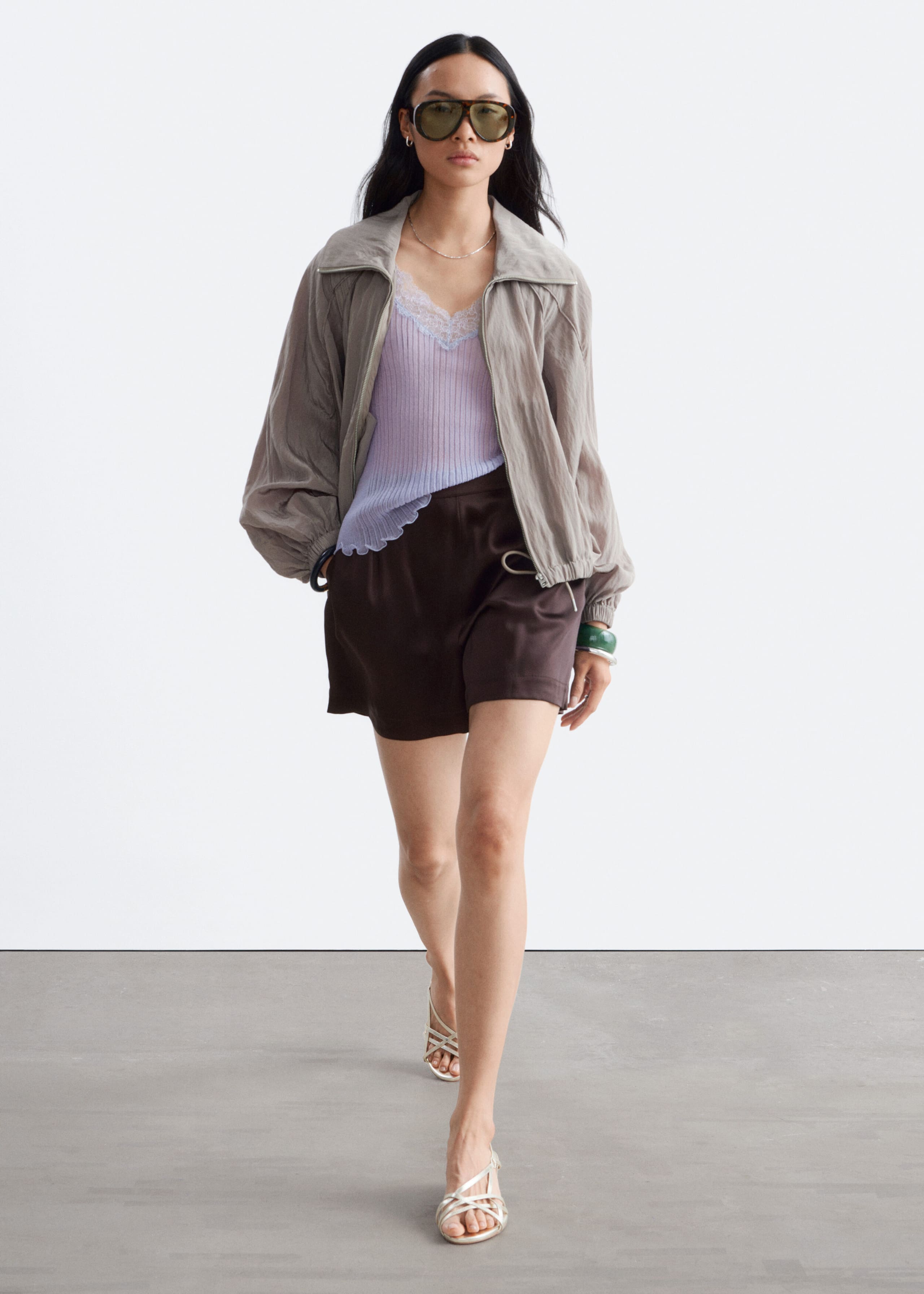 Satin Pull-On Shorts - Dark Brown - Lookbook