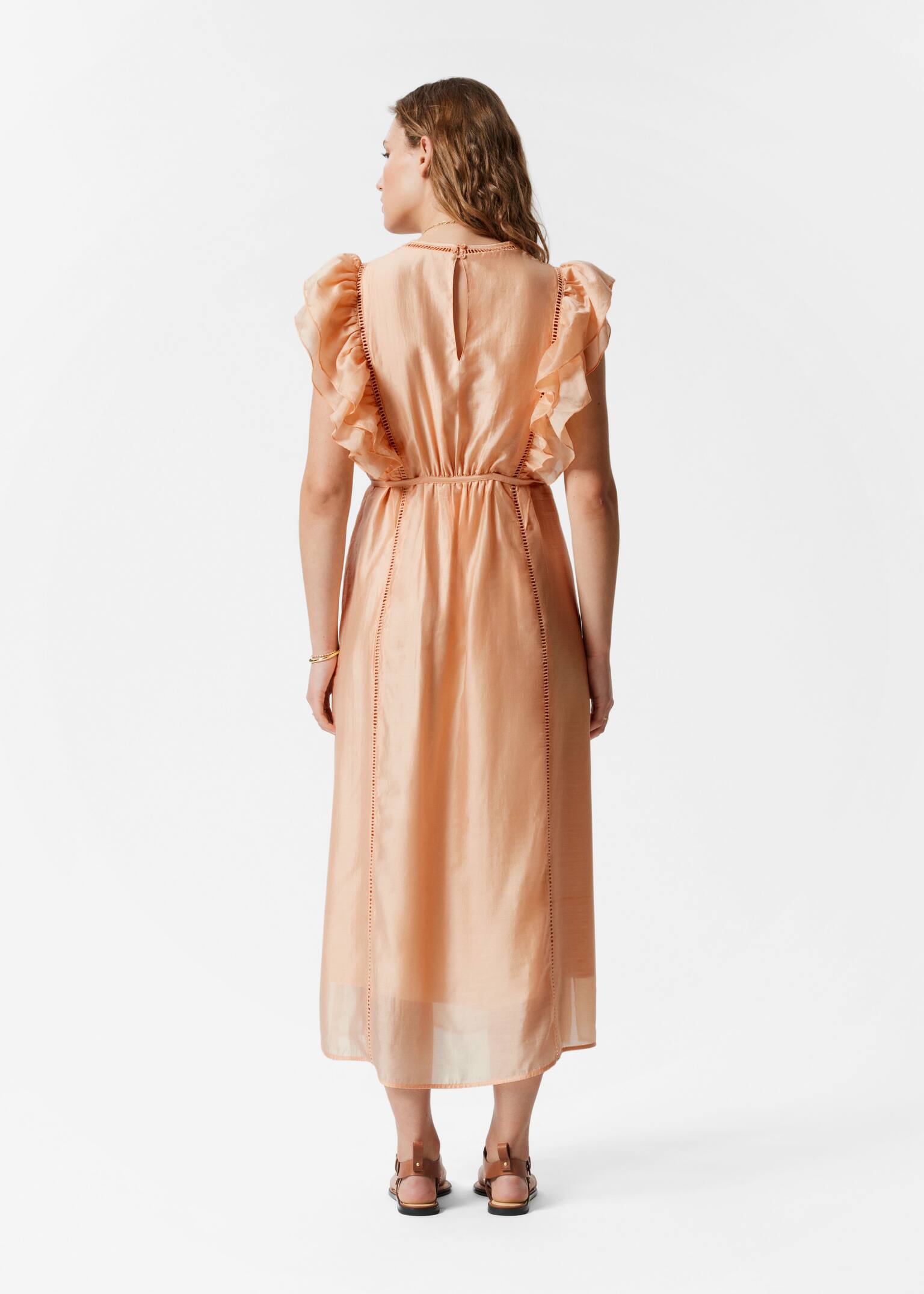 Abito midi con gale - Pesca/Motivo floreale blu - 3