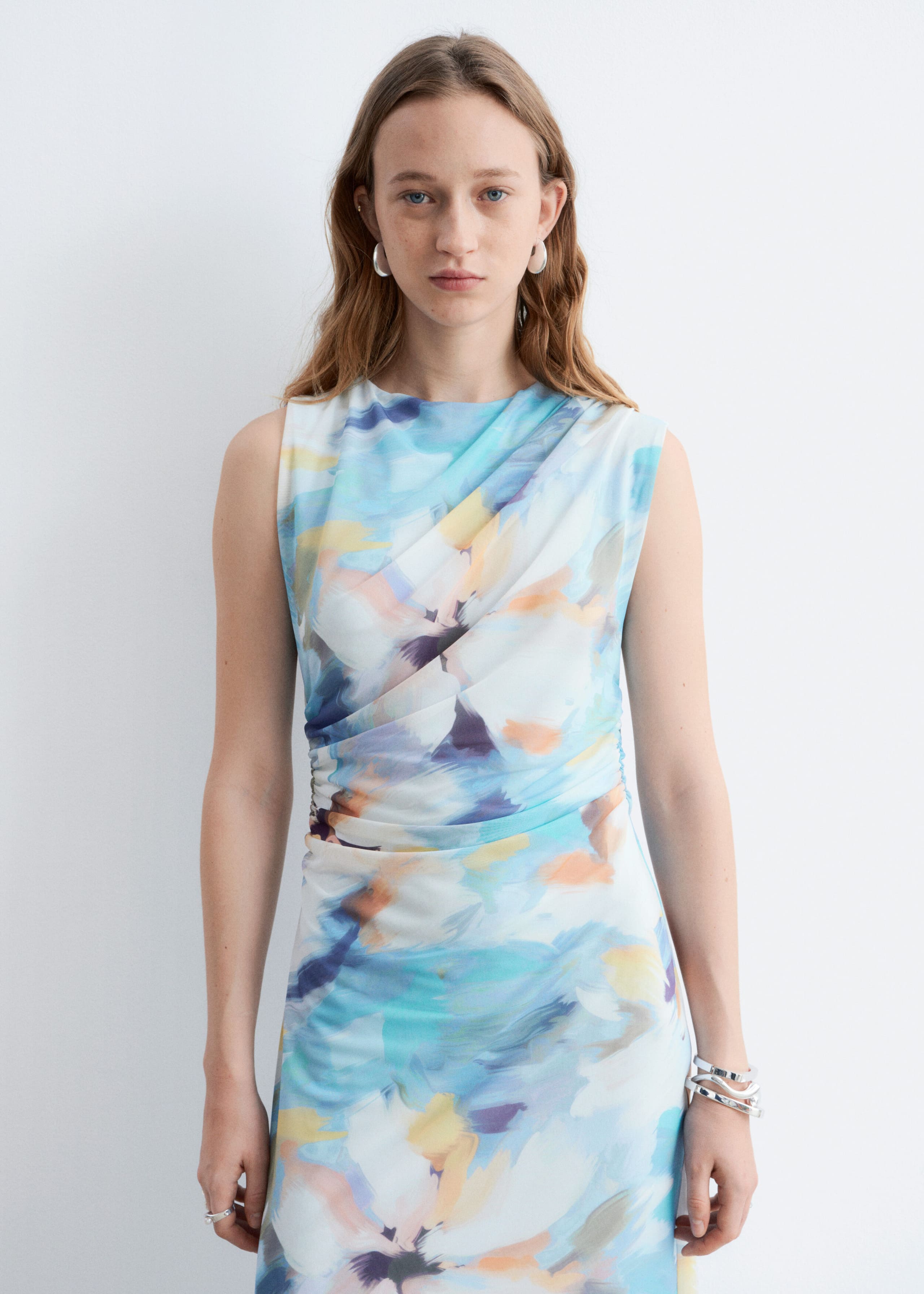 Image of Draped Sleeveless Midi Dress