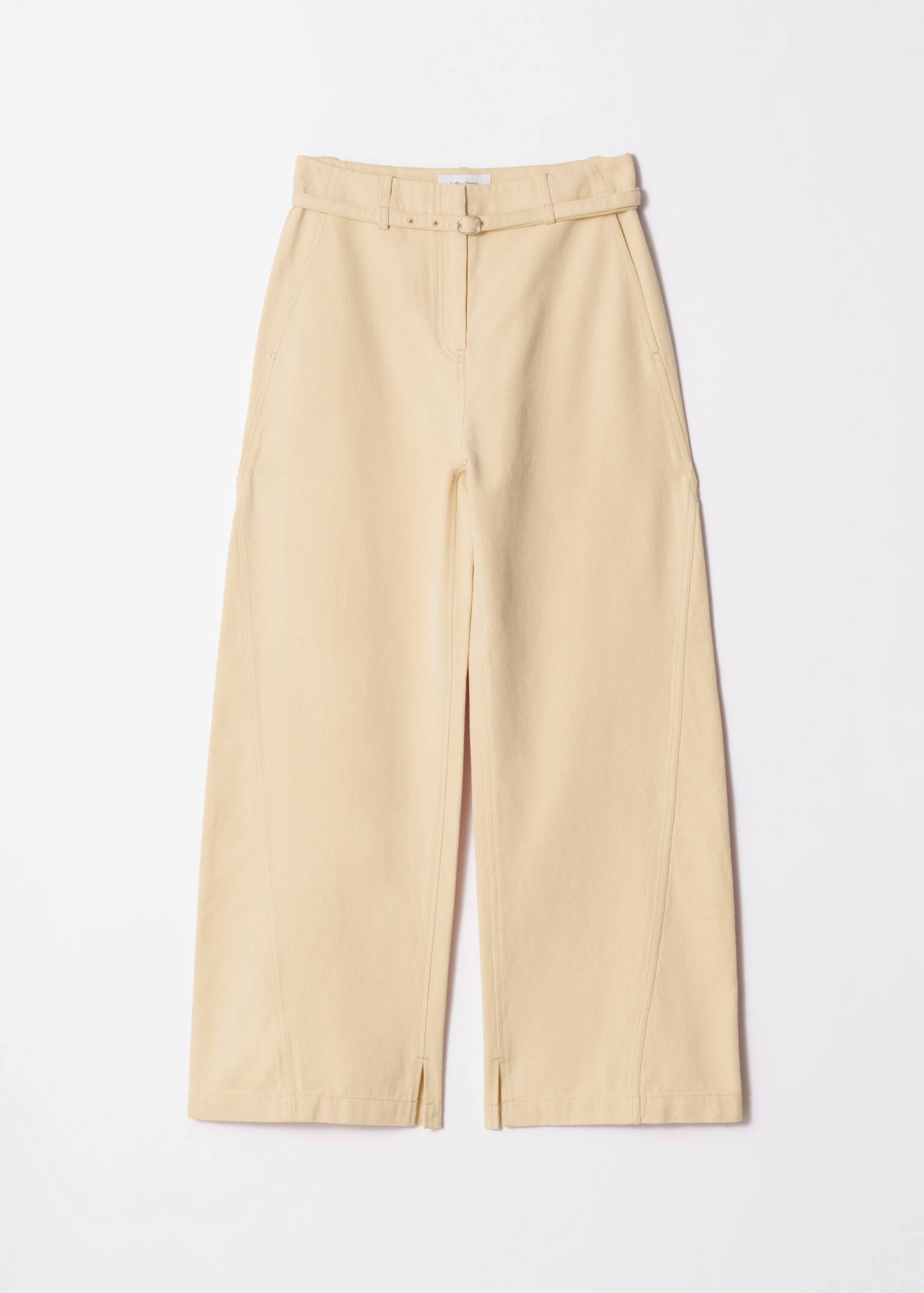 Pantalon avec une ceinture à boucle - Jaune/Fines rayures couleur crème
