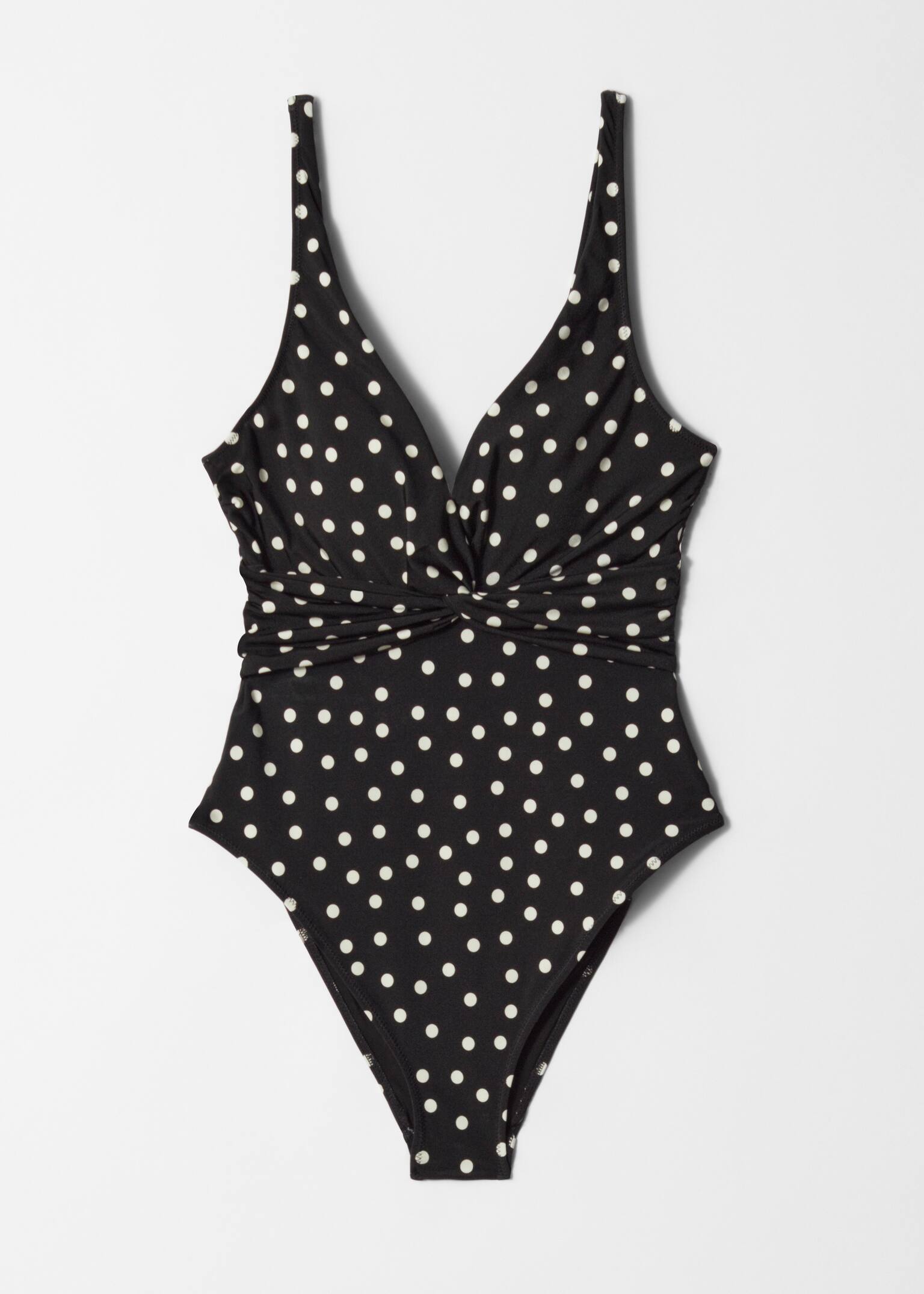 Maillot de bain à détail torsadé - Noir à pois/Imprimé mangue jaune/Noir - 2