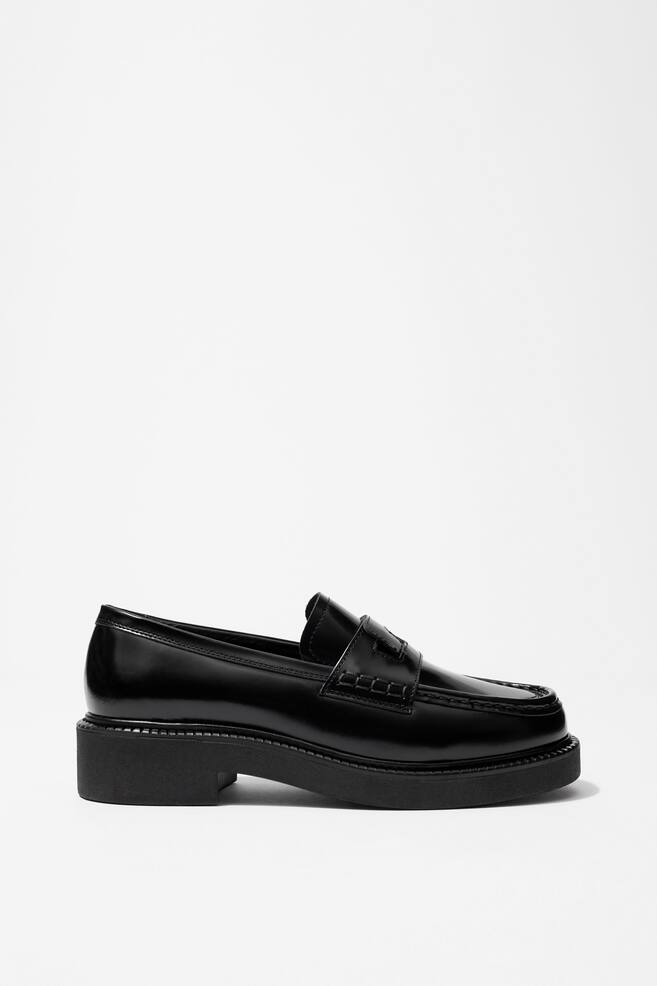 Mocasines de piel de suela gruesa - Negro - 1