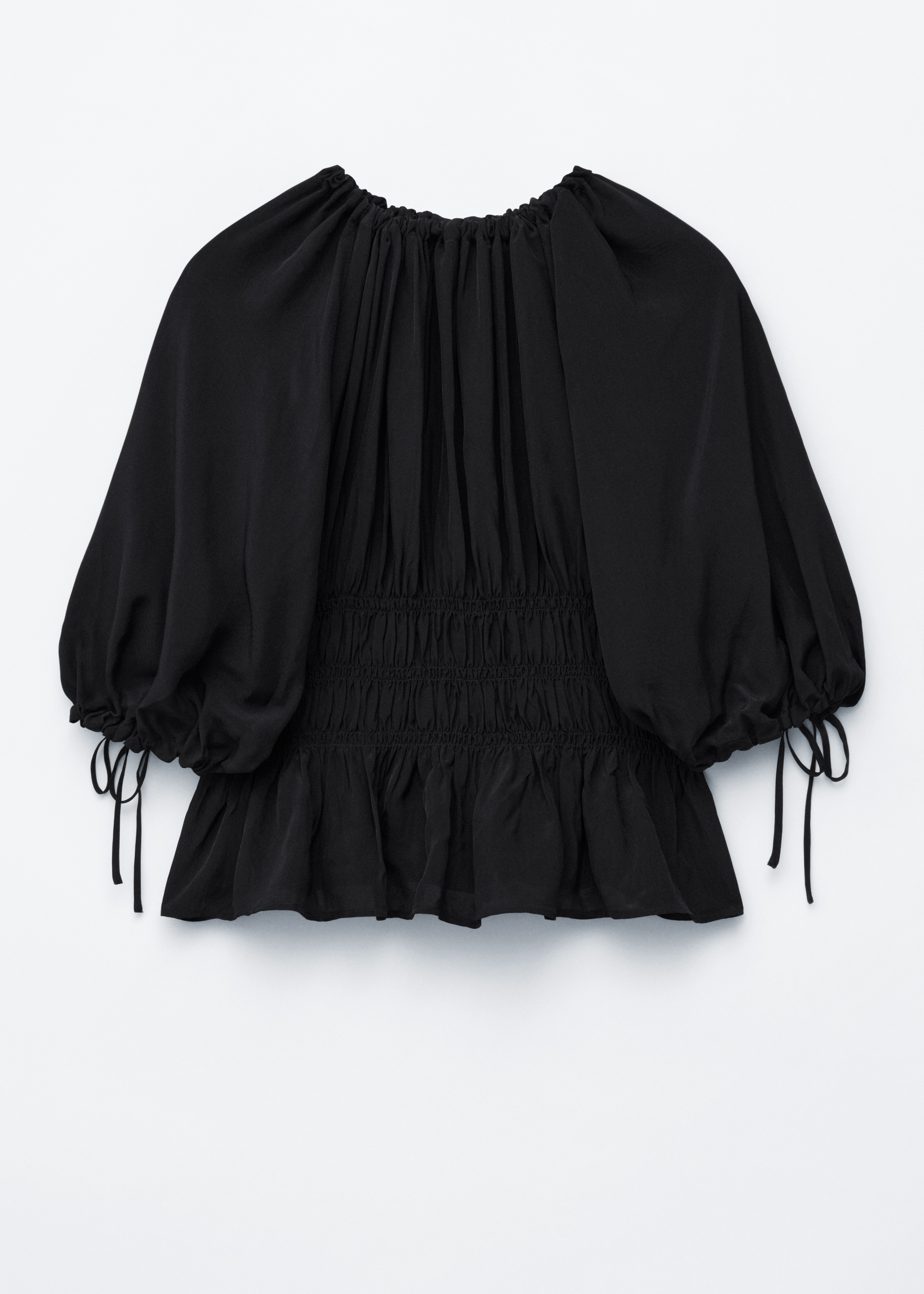 Bluse med vaffelsøm - Svart/Lilla/Grønne/blå blomster