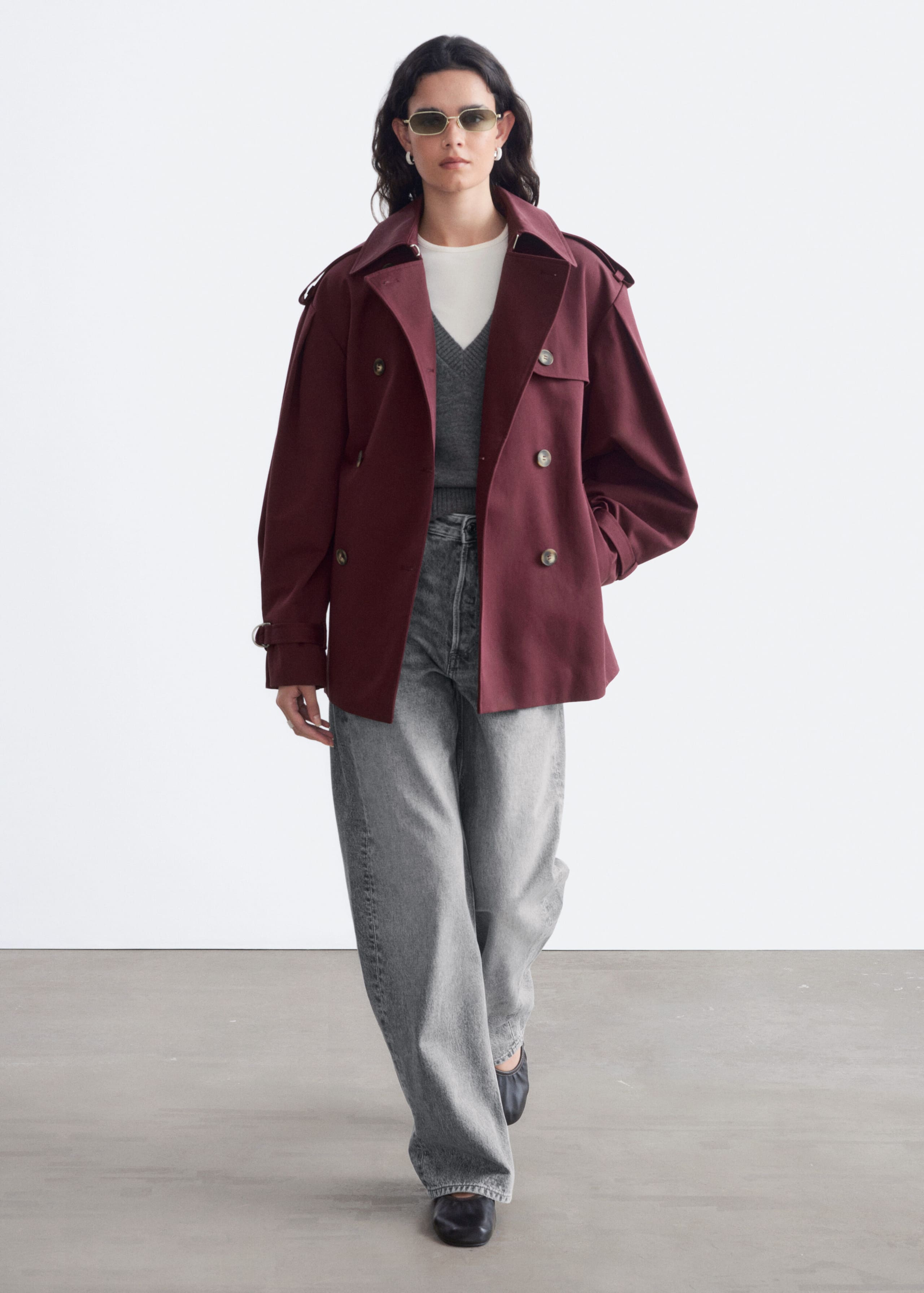 Short Trench Coat - Burgundy - Lookbook