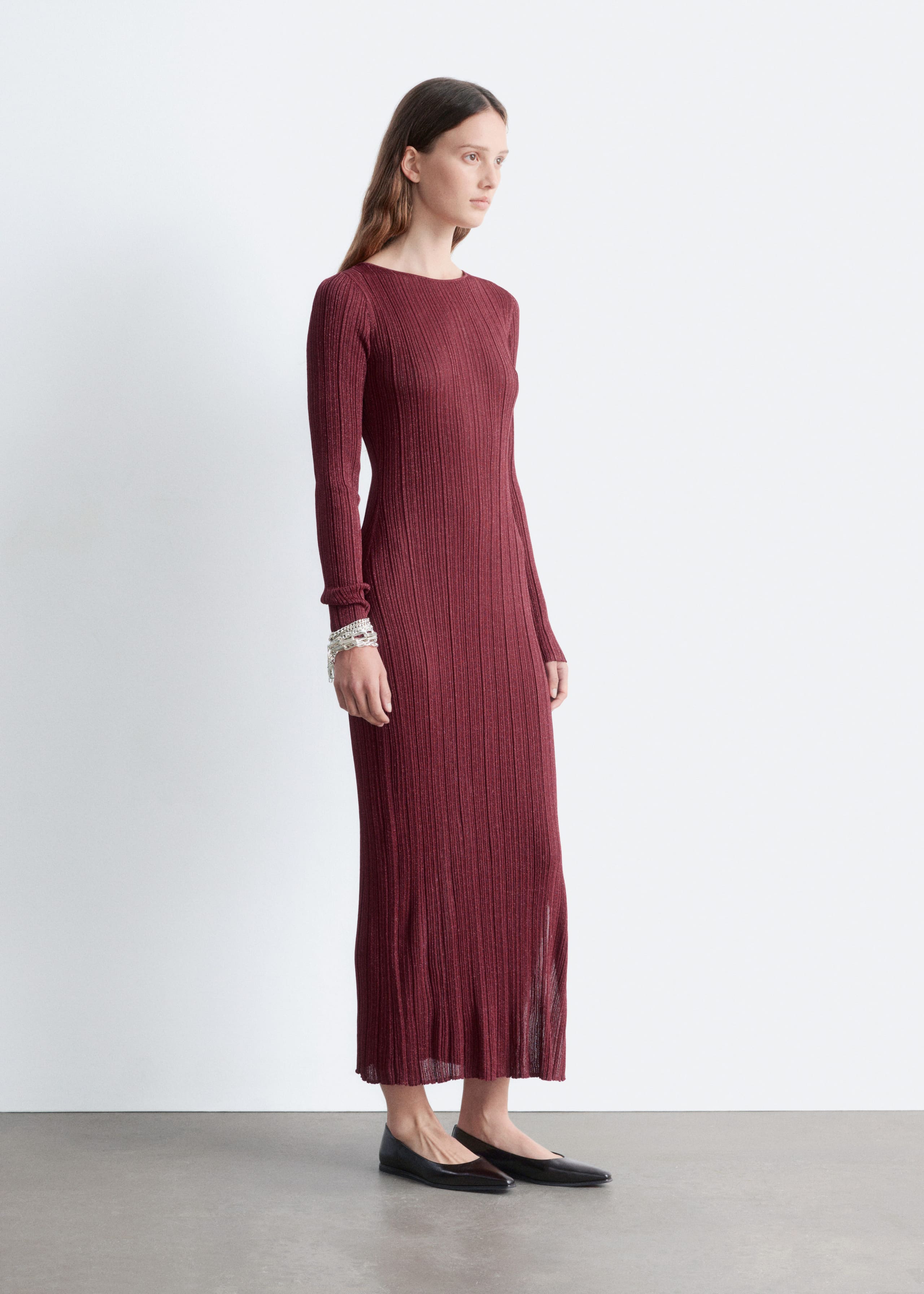 Image of Long-Sleeve Rib-Knit Midi Dress