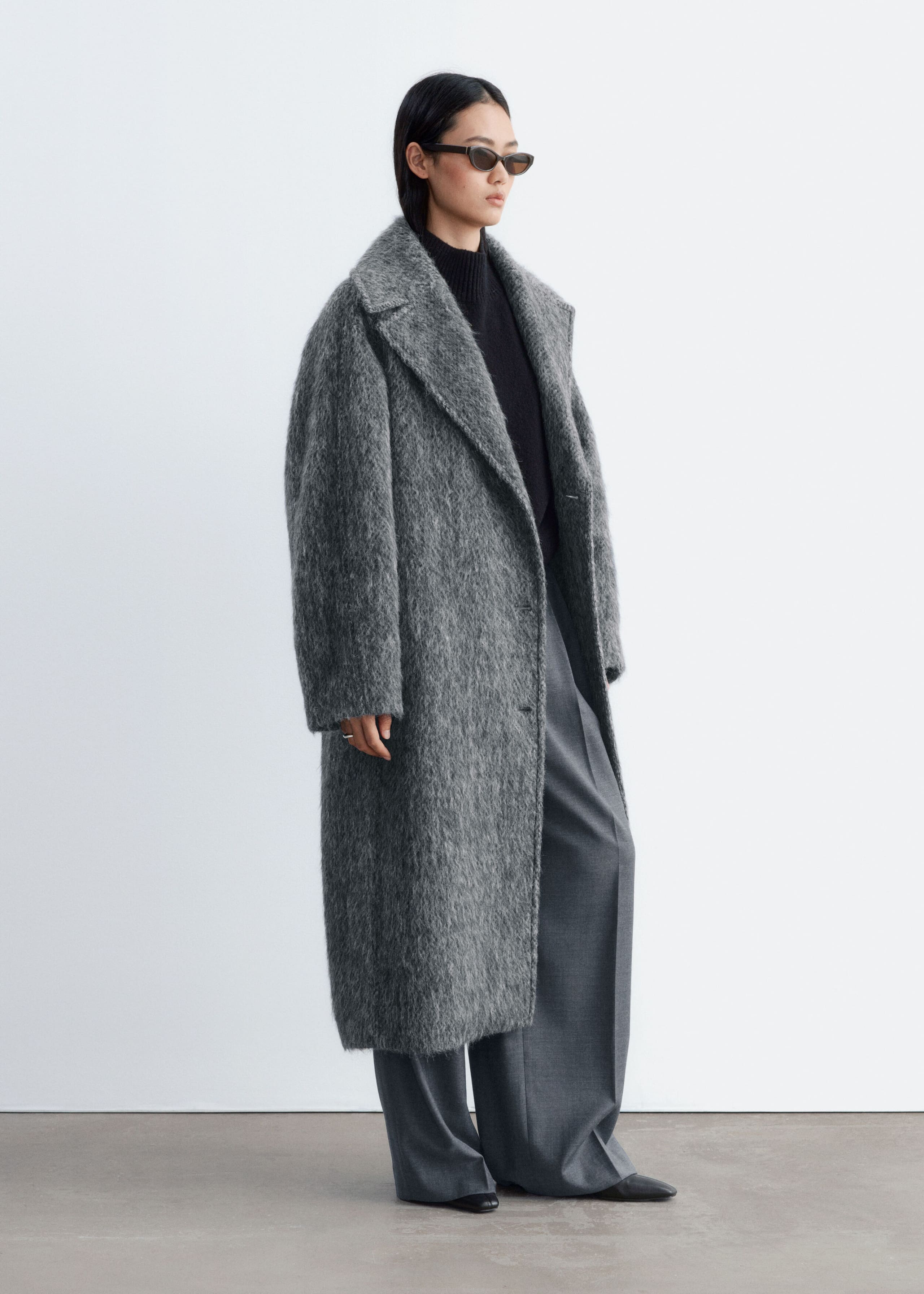 Brushed Wool-Blend Coat Grey Melange