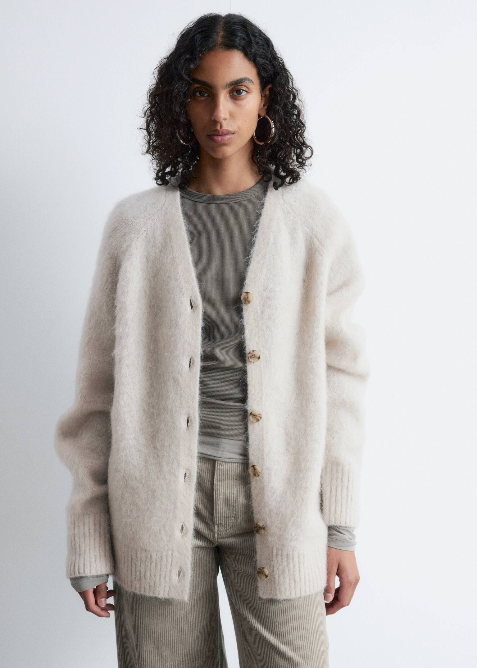 Cardigan long en mohair mélangé - Beige/Bleu foncé/Gris - 5