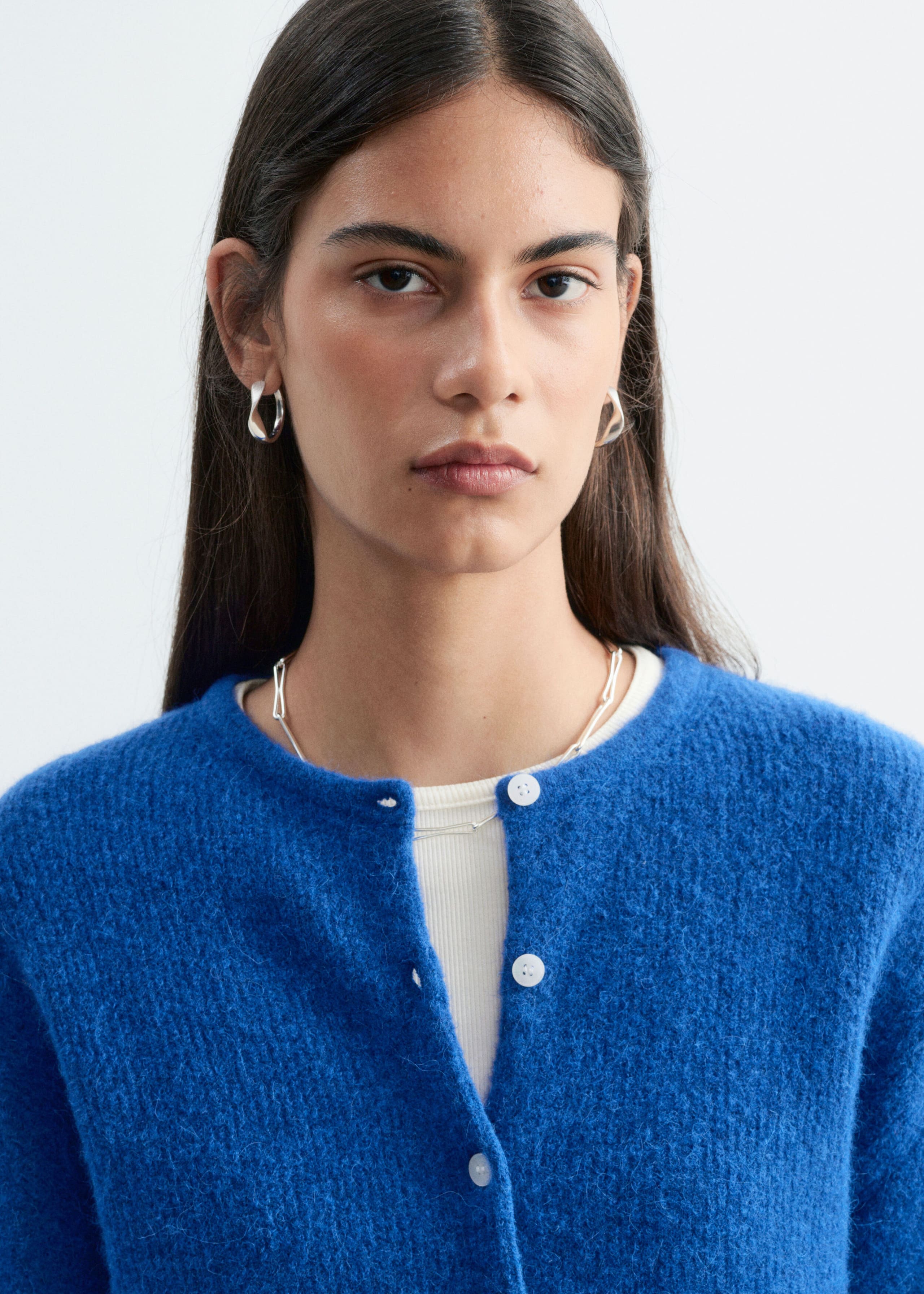Alpaca-Blend Knitted Cardigan - Bright Blue - Lookbook