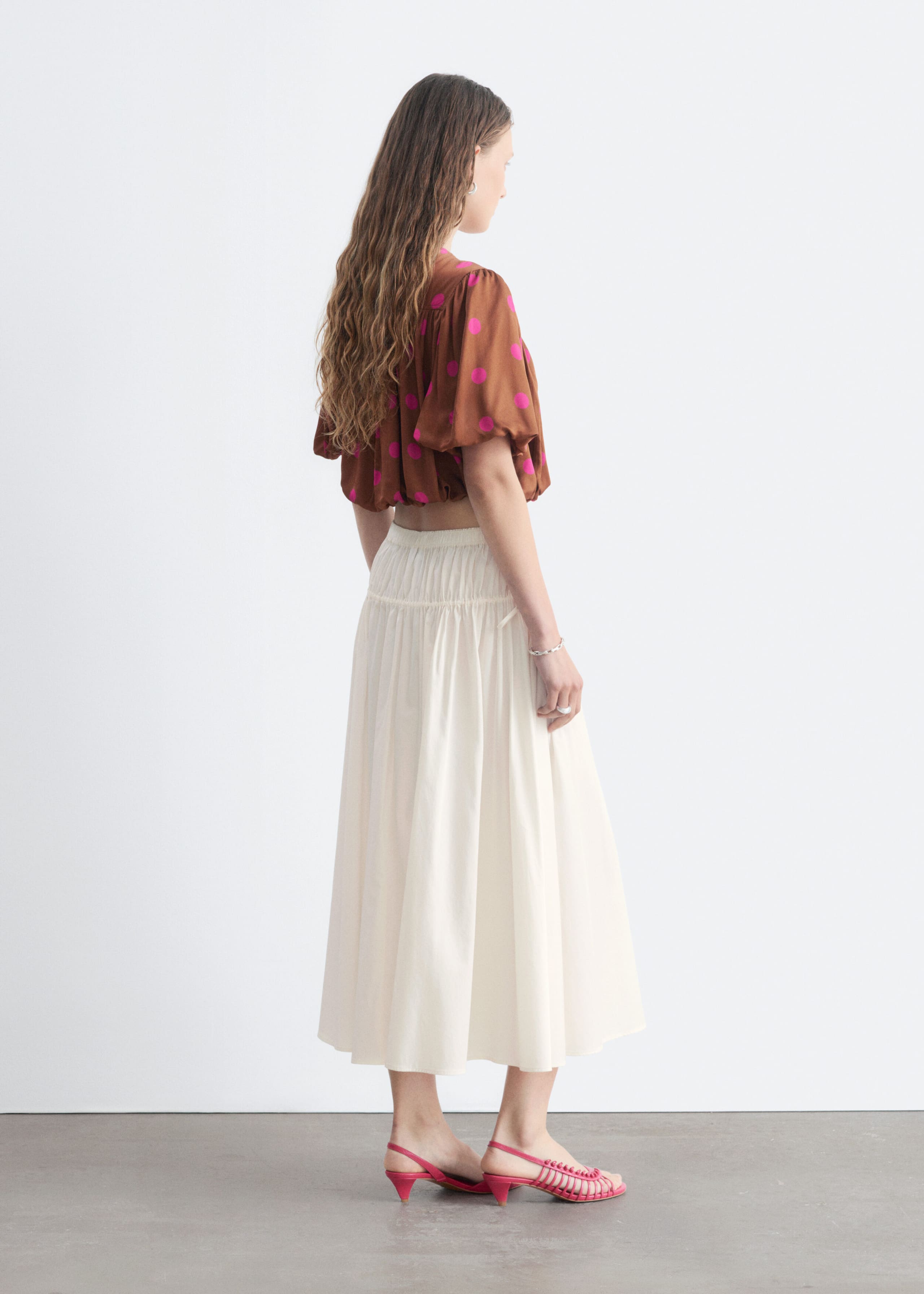 Gathered Crop Top - Brown/Dots - Lookbook
