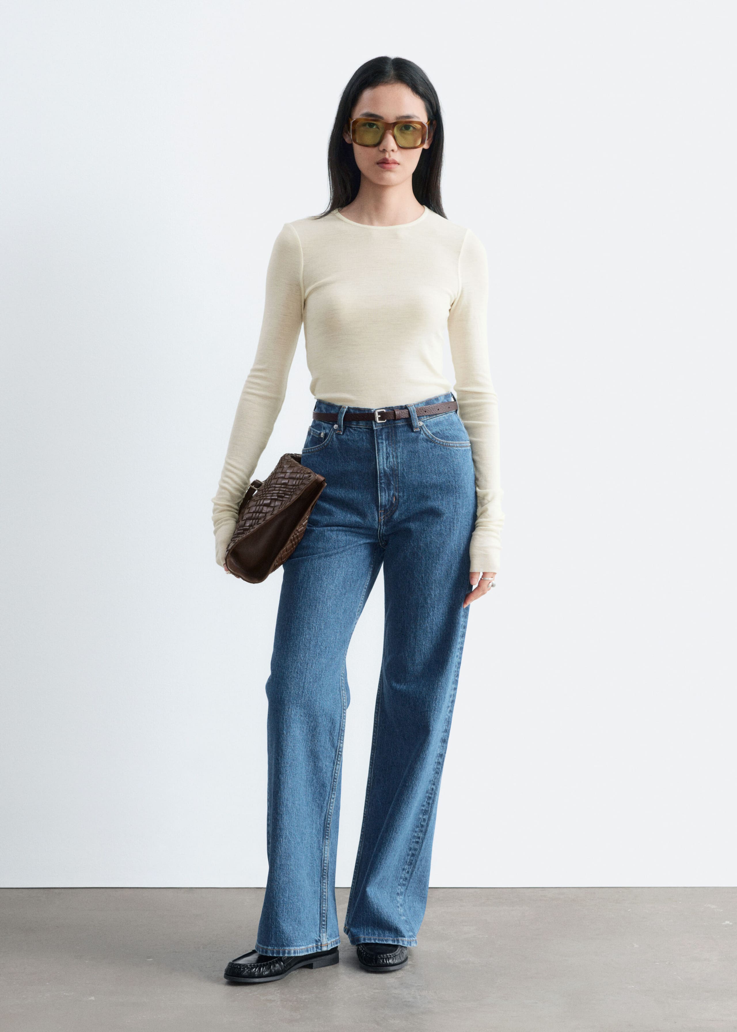 Plain-Knit Wool Top - White - Lookbook